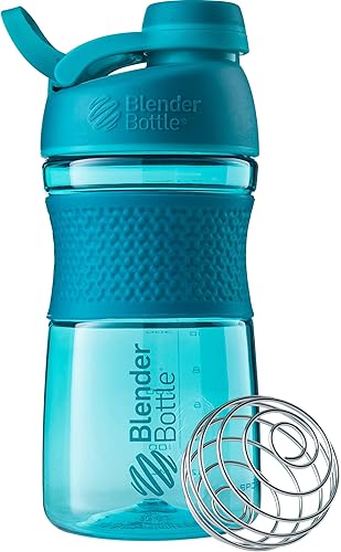 BlenderBottle SportMixer - Botella agitadora perfecta para batidos de proteínas y antes del entrenamiento, 20 onzas, verde azulado
