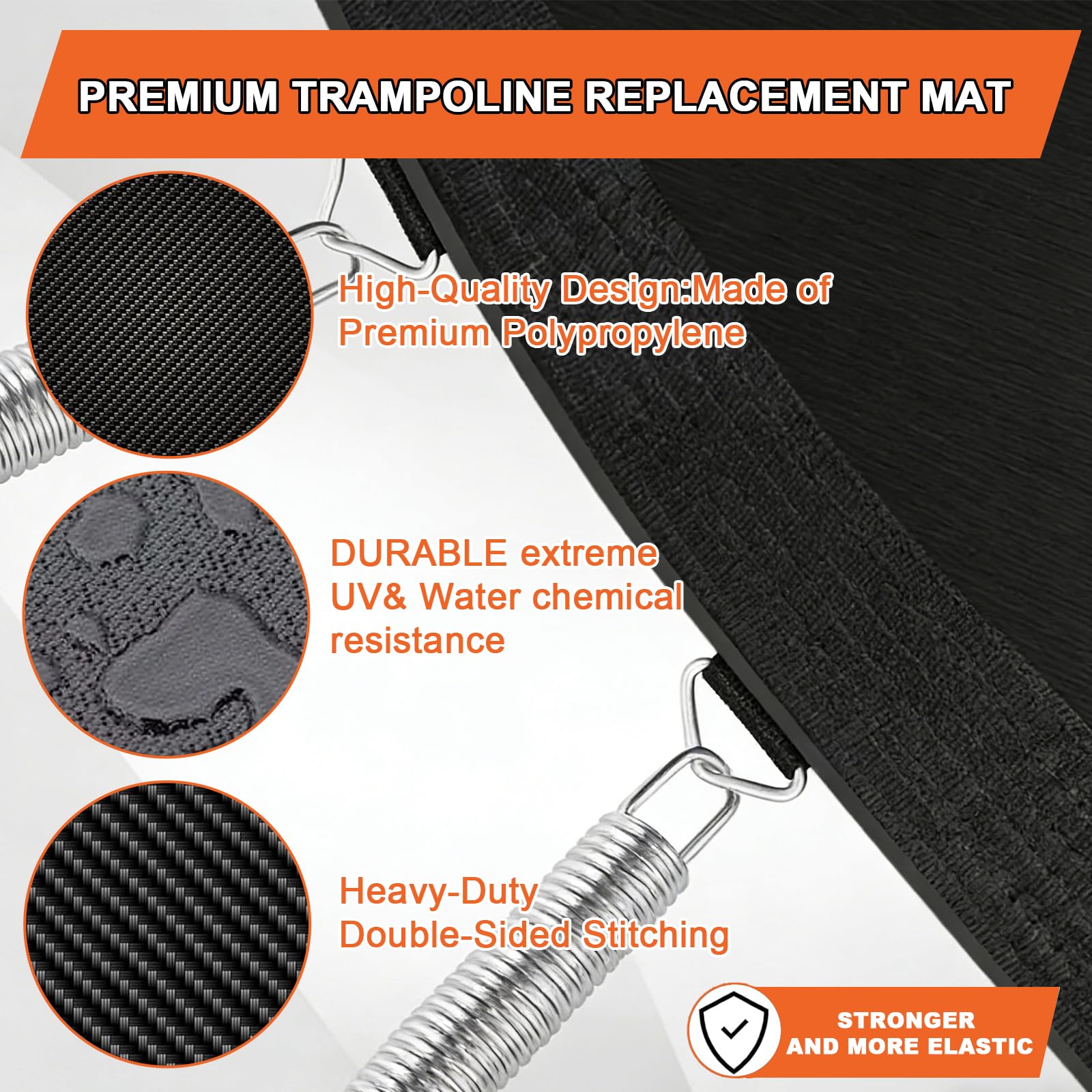 Tappetino per trampolino per telaio da 2,4 m, diametro 203,2 cm con 48 anelli a V, adatto per molle da 14 cm, tappetino in polipropilene rinforzato, resistente ai raggi UV e alle intemperie, include