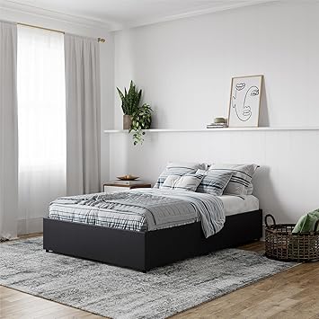 DHP Maven Upholstered Platform Bed for Raised Mattres Support with Underbed Storage Drawers, No Box Spring Needed, Queen, Black Faux Leather