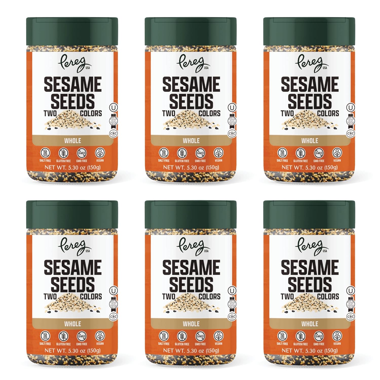 Pereg Black & White Sesame Seeds - (5.3 Oz x 6 Pack) - Unhulled & Raw Sesame Seeds - Crunchy & Nutty Flavor - Keto Friendly - Vegan - Non-GMO - Kosher Certified