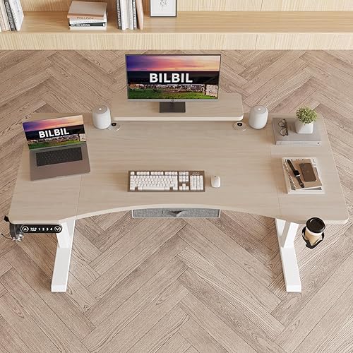 Miniatura 3 de bilbil Escritorio eléctrico de doble motor con cajón, 63 x 30 pulgadas, altura ajustable, escritorio de pie con estante de almacenamiento,