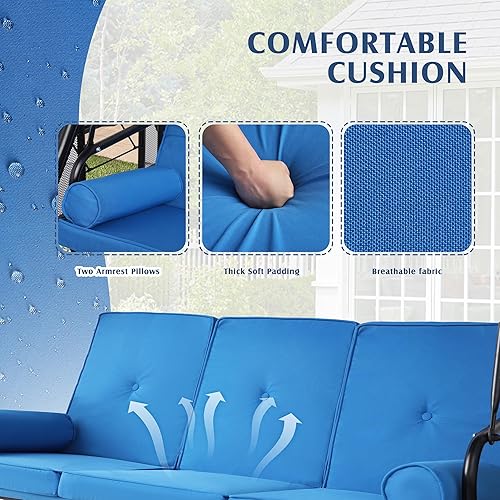 Miniatura 6 de Grepatio Columpio de porche al aire libre con toldo y soporte, columpio de patio para 3 personas para adultos, columpio convertible 2 en 1 con