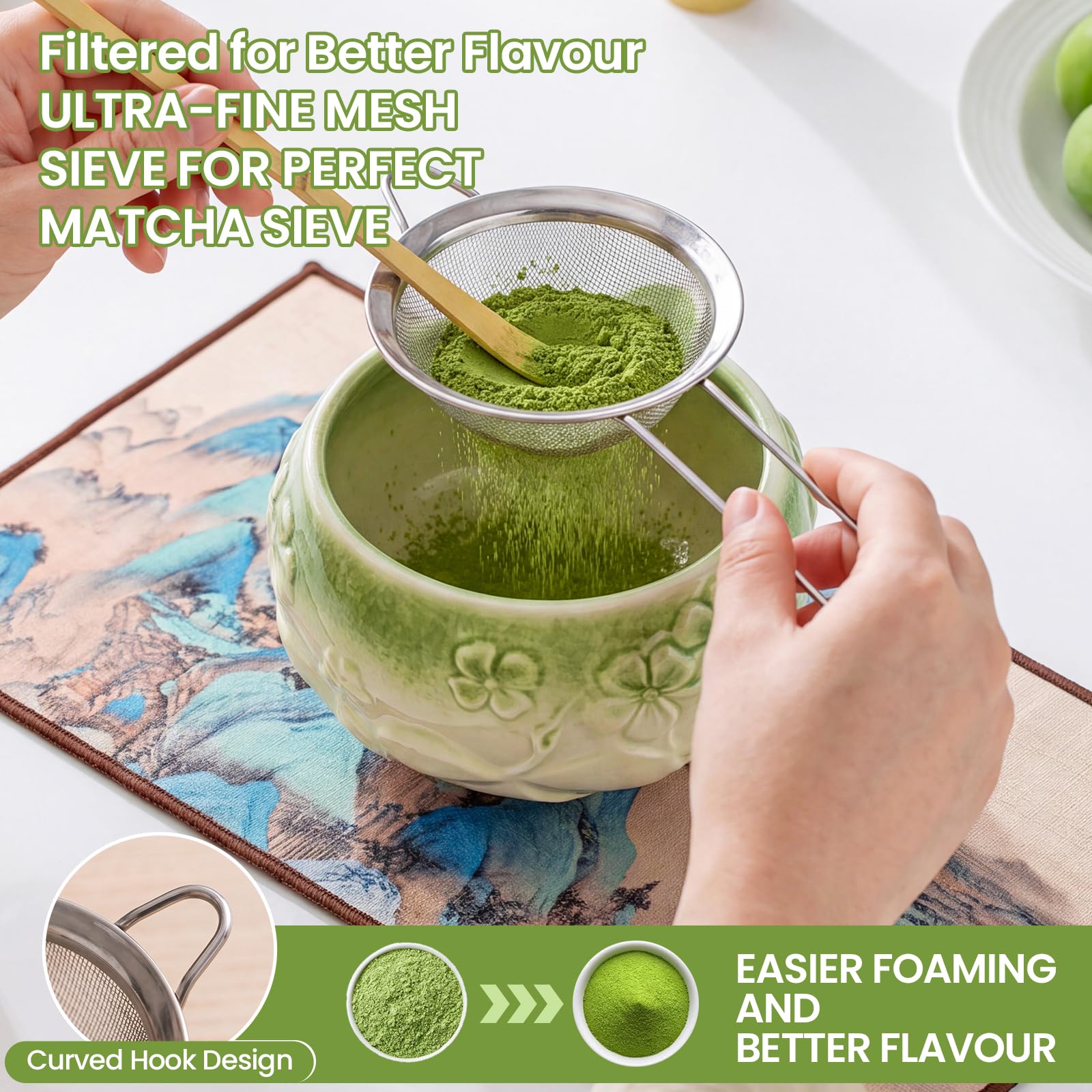 Juego de 8 batidores matcha (verde degradado)