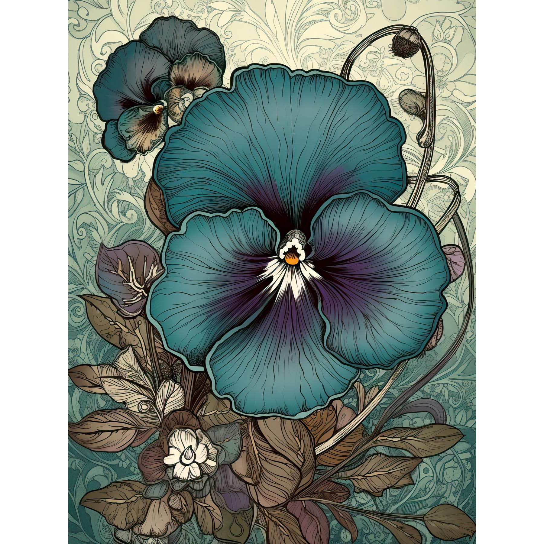 Artery8 Blue and Purple Pansy Flower and Floral Patterns Extra Large XL Wall Art Poster Print