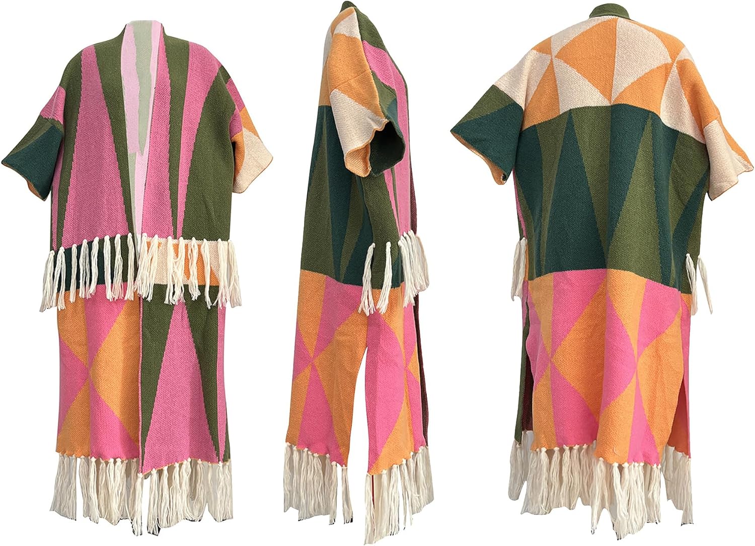 NRTHYE Women's Tassel Sweater Cardigan Open Front Fringe Colorful Long Cardigan Poncho Wrap Sweater - Image 5