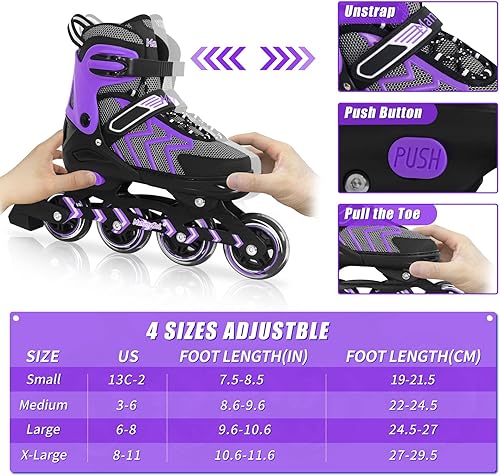 Miniatura 6 de MammyGol Patines en línea para adultos y niños, patines ajustables, agresivos y duraderos con ruedas gigantes, patines de alto rendimiento para
