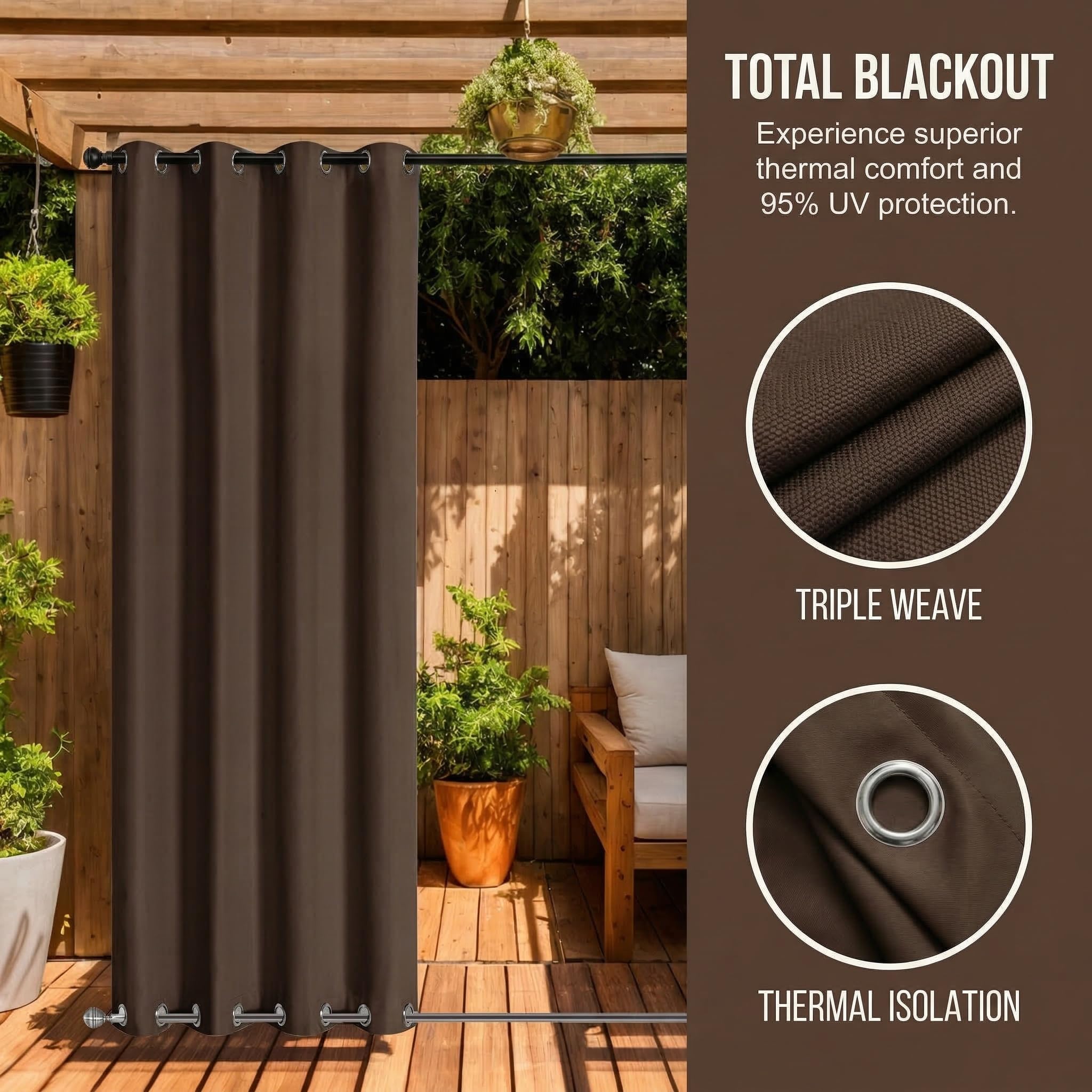 Rideaux D'Extérieur 2 Panneaux Impermeables - Protection UV, Anti-Vent Et Isolation Thermique Pour Jardin, Terrasse, Pergola