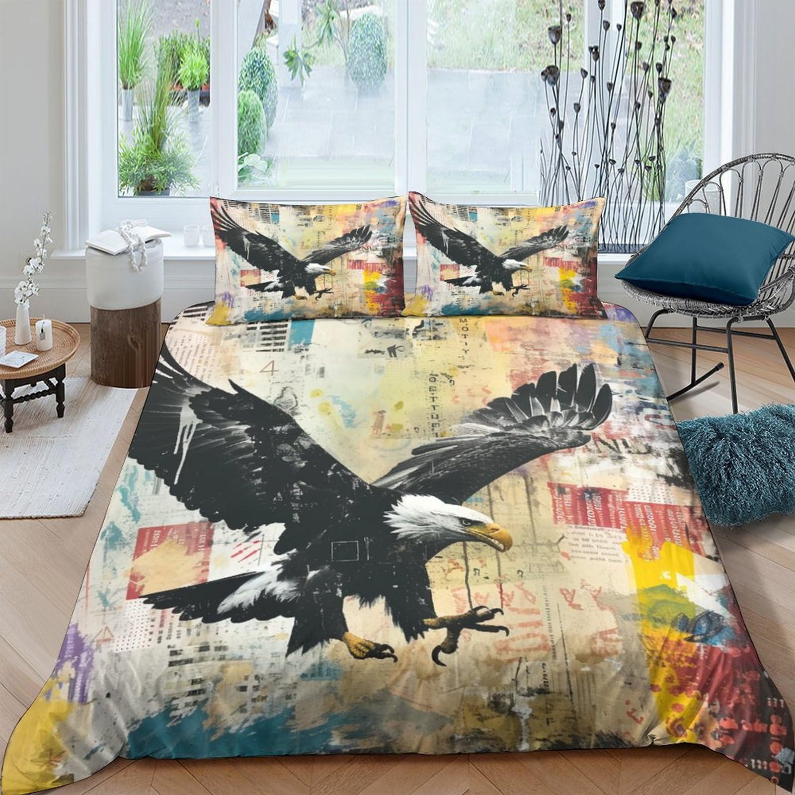 Housse de couette aigle 3D double 200x200 en microfibre douce avec 2 taies