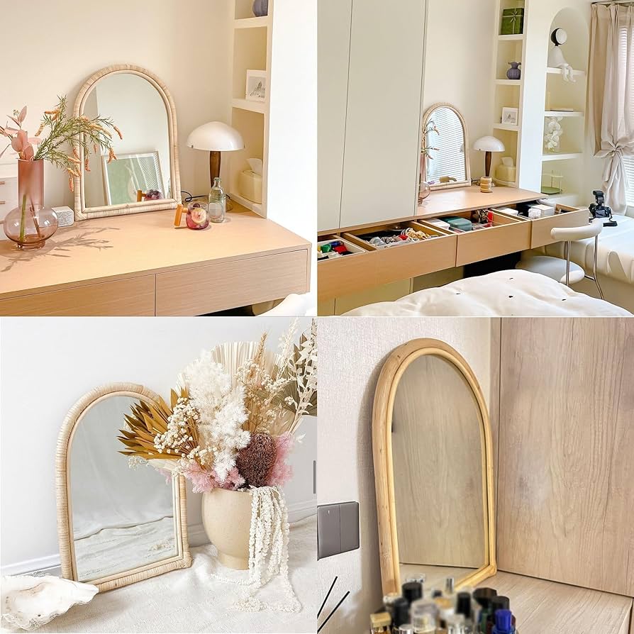 Amazon.co.jp: 手作りの籐の装飾鏡、 天然植物ラタン, 45×60cm