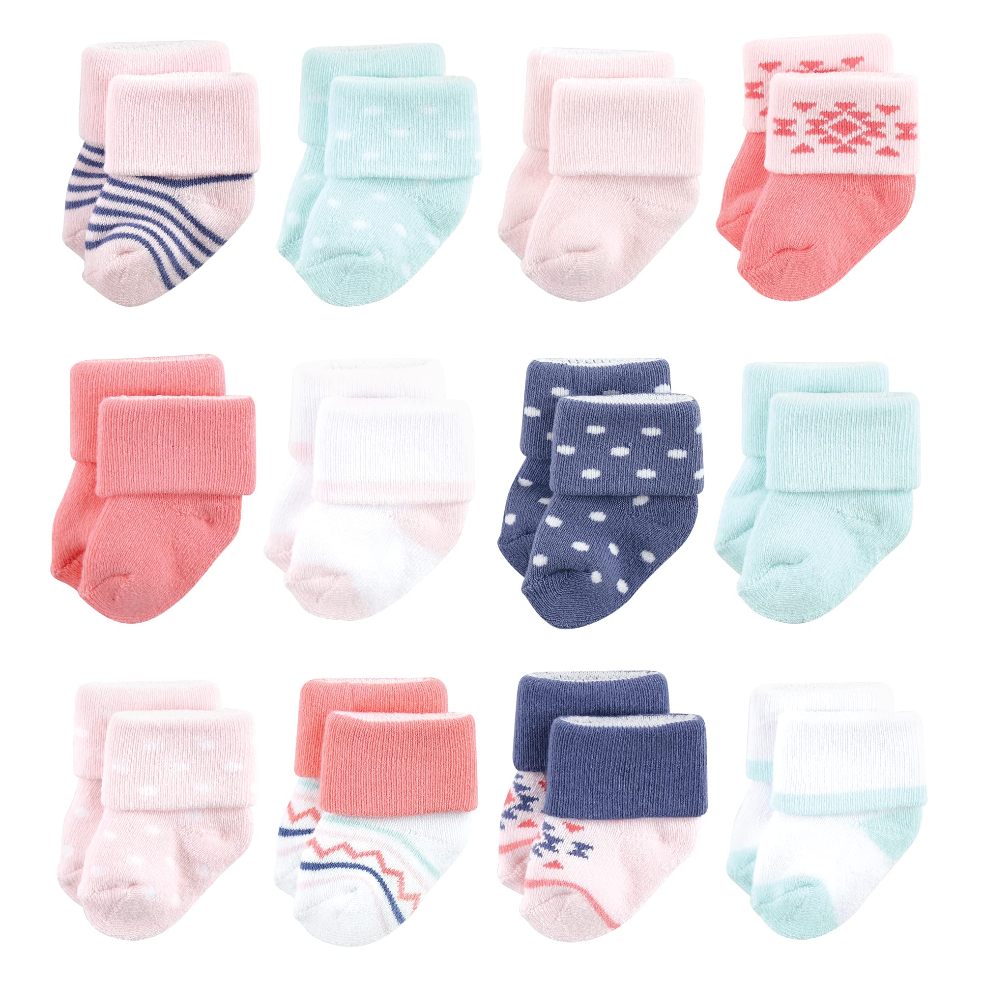 Luvable Friends Damen Unisex Neugeborene und Baby Frottee Socken Azteken 0-6 Monate, Coral Mint Aztec