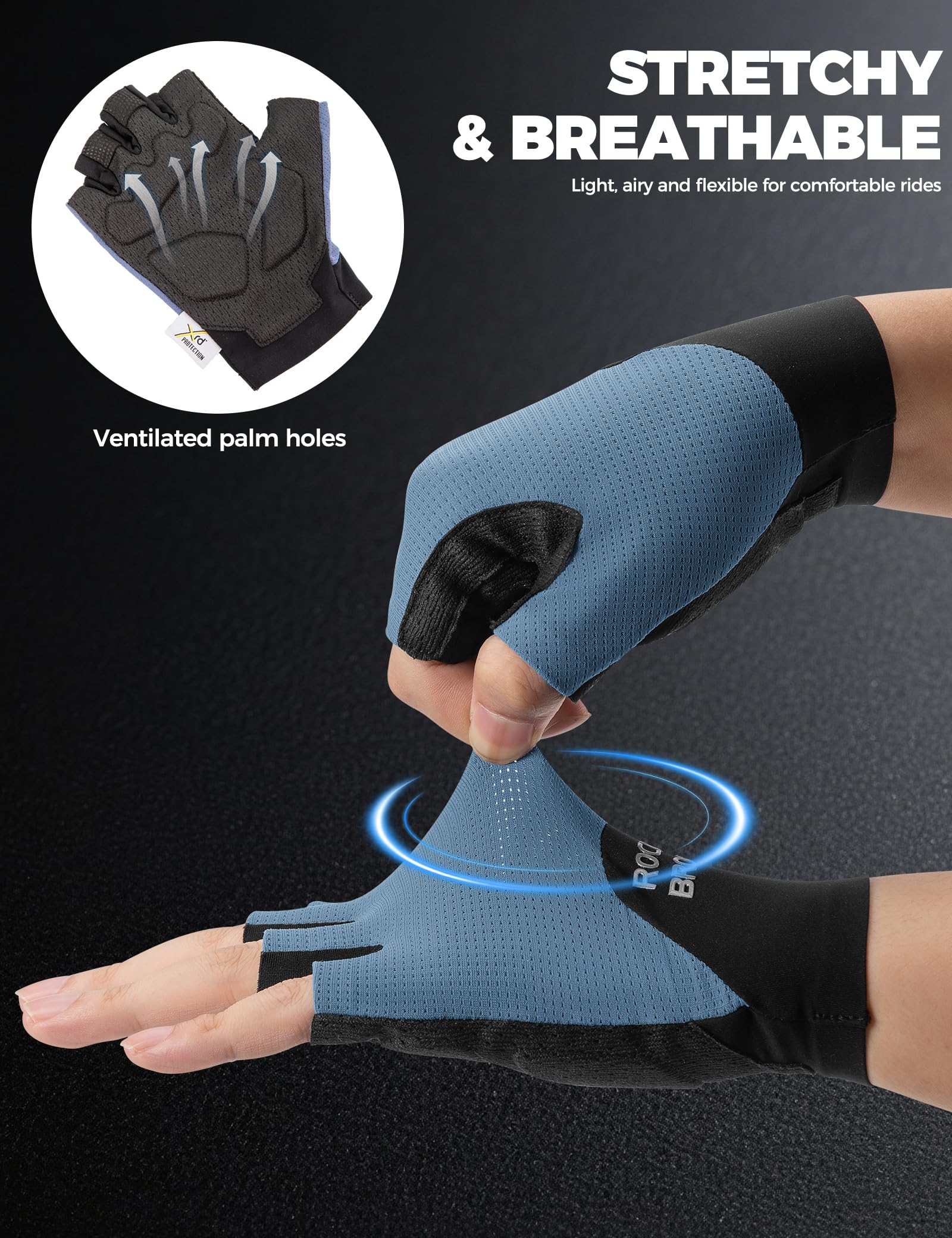 ROCKBROS Guantes Cortos de Ciclismo con Acolchado PORON XRD para Hombre y Mujer, Transpirable, Antideslizante para MTB, Bicicleta de Carretera, Deportes al Aire Libre