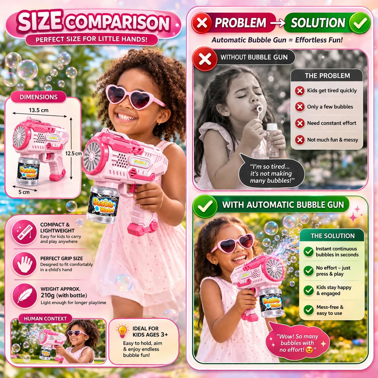 Electric Bubble Gun for Kids - Pink LED Light Toy -4