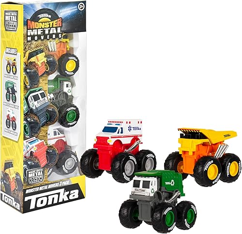 Tonka Monster Metal Movers - Camión volquete de 3 unidades, camión de basura y camión EMT disponible en Yaxa Colombia