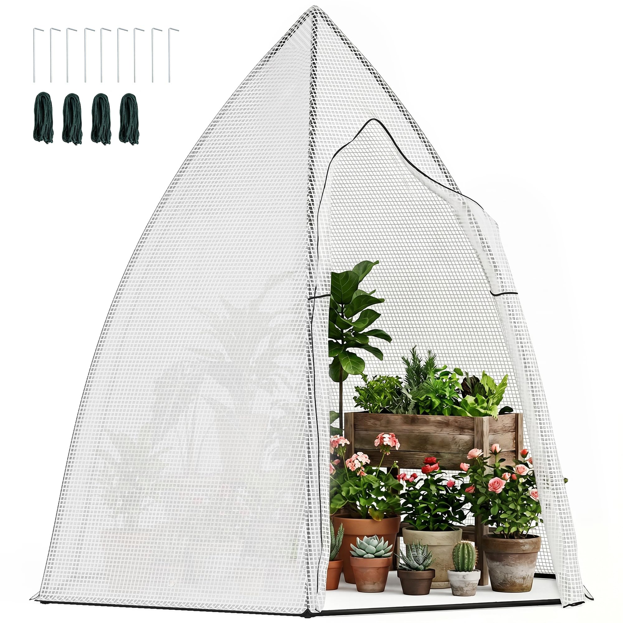 Outsunny Mini Gewächshaus Überwinterungszelt für Pflanzen mit Rolltür Garten Balkon Winterschutz Weiß 160 x 140 x 180 cm