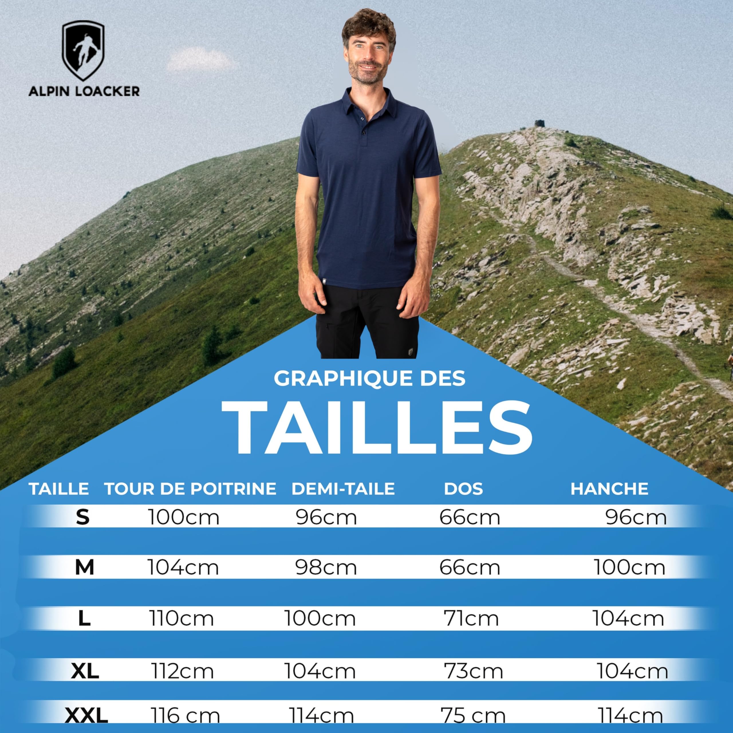 ALPIN LOACKER T-Shirt en Laine mérinos à Manches Courtes pour Homme - Anti-Transpiration - Haut Thermique Respirant et Polo, Polo Marine XL