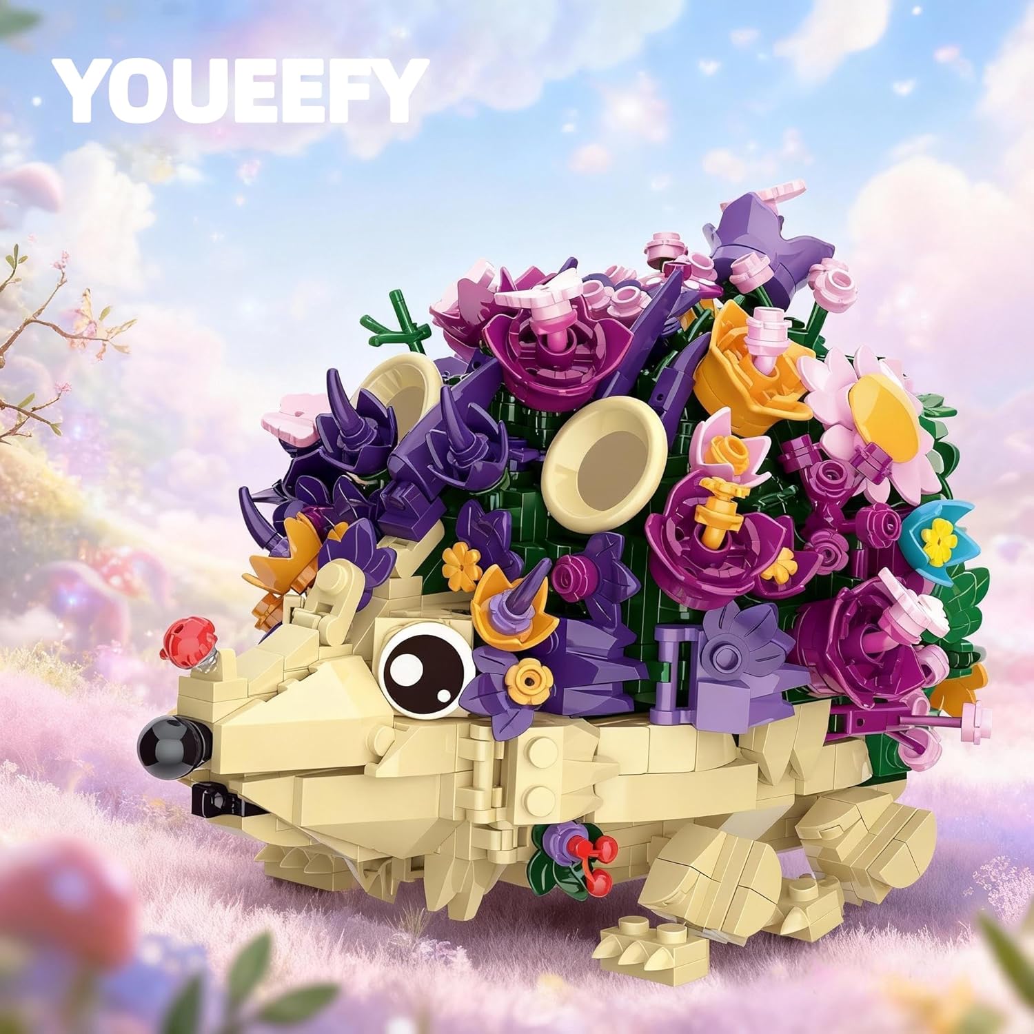 Flower Covered Hedgehog Building Set, 1000+ Pcs Garden Themed Construction MOC Toy, Ideal Halloween, Christmas & Easter Gift for Kids 14+ Building Enthusiasts