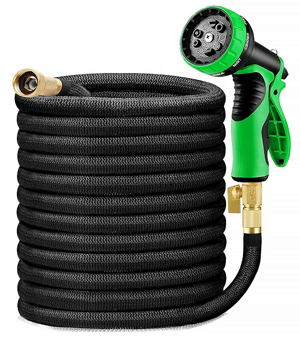 HBlife 100英尺可伸缩园艺水管，带坚固黄铜接头，多功能喷头