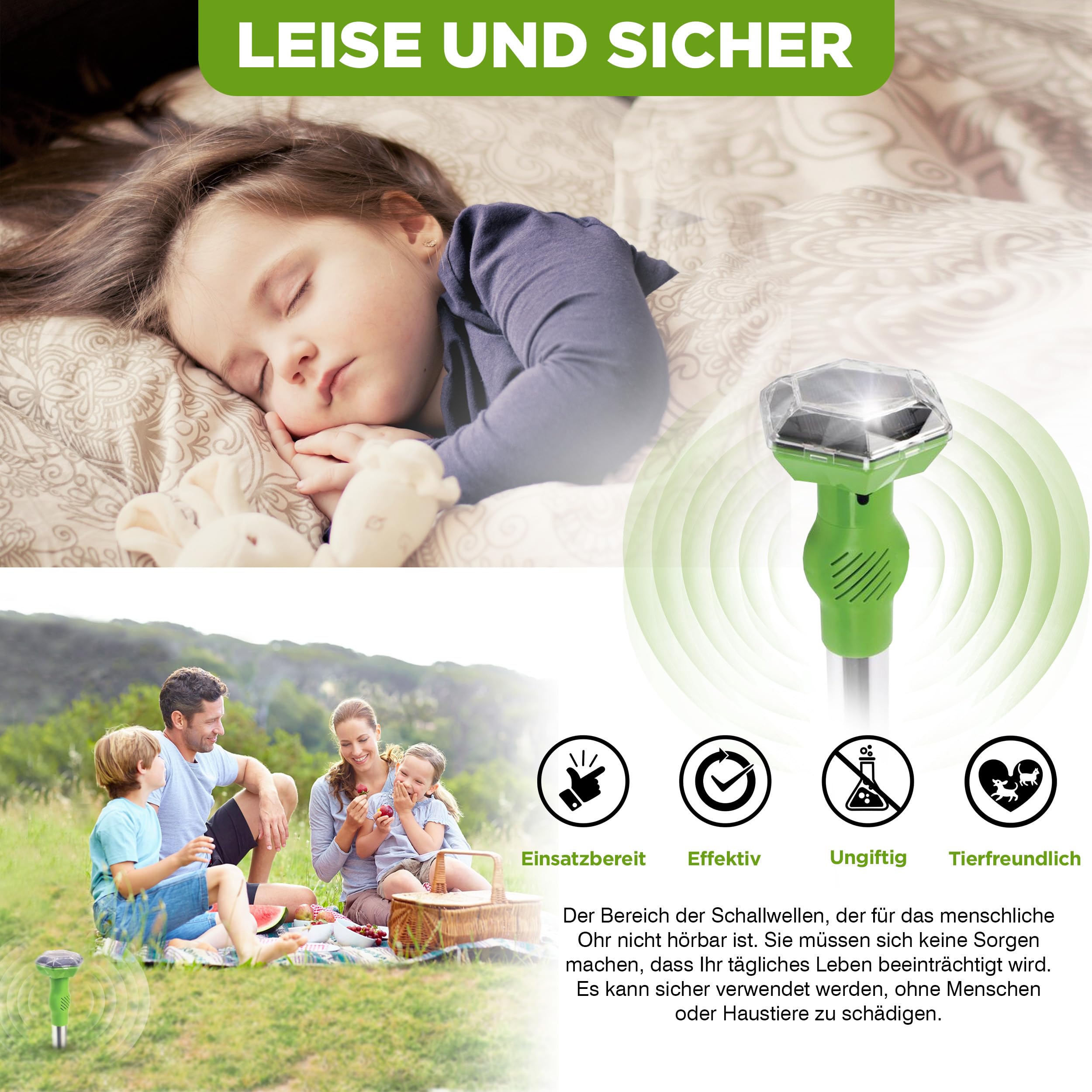 ISOTRONIC Solar Tiervertreiber zur Abwehr von Katzen, Hunden, Füchsen & Waschbären – Ultraschall Katzenschreck für den Garten – Hundeschreck mit 40m² Wirkungsbereich (4 Stück)
