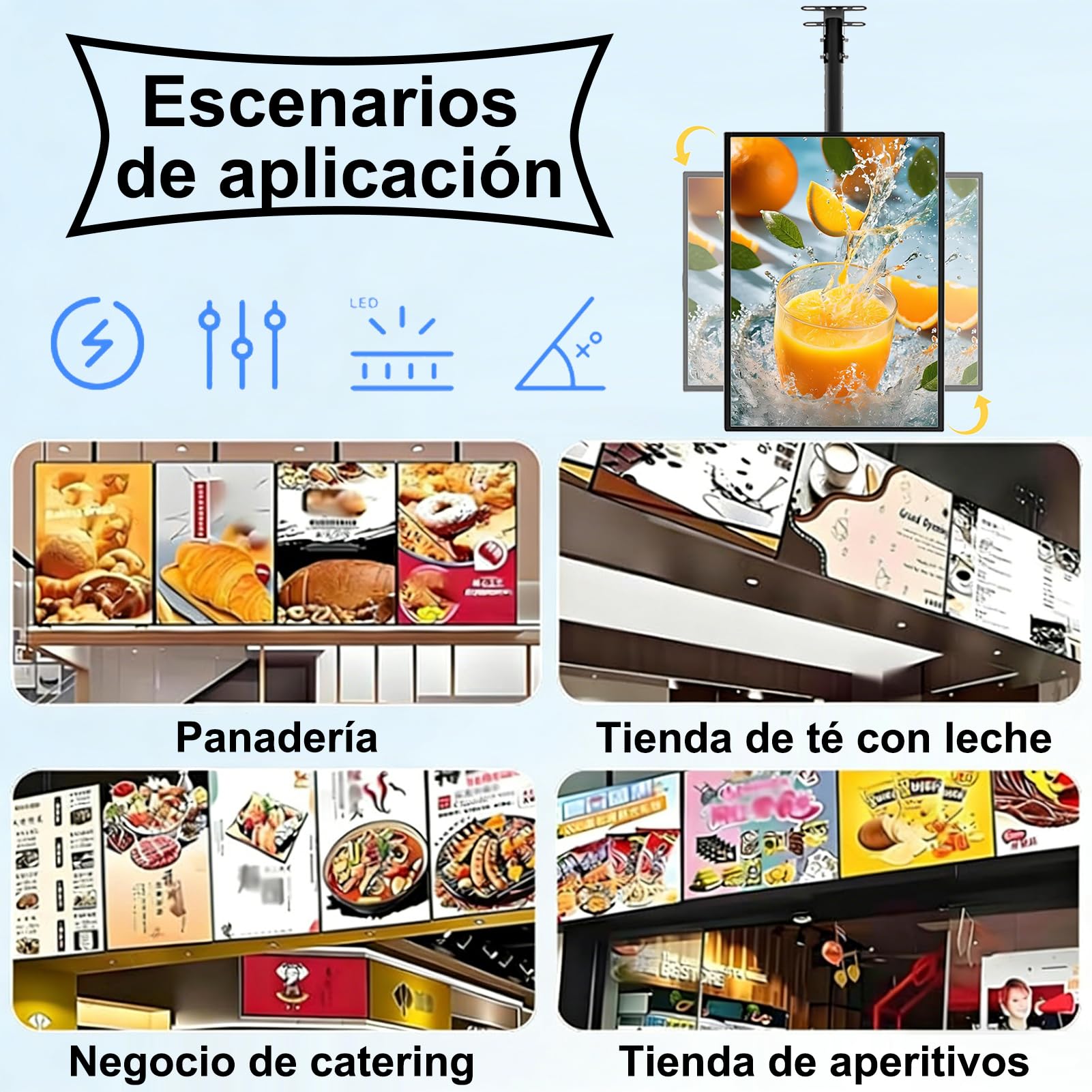 HJZALMI Caja de luz LED para menús de montaje en pared, 40x60cm | Expositor de carteles LED ultrafino, Tablero de menús iluminado con poste telescópico para cafeterías y locales bebidas