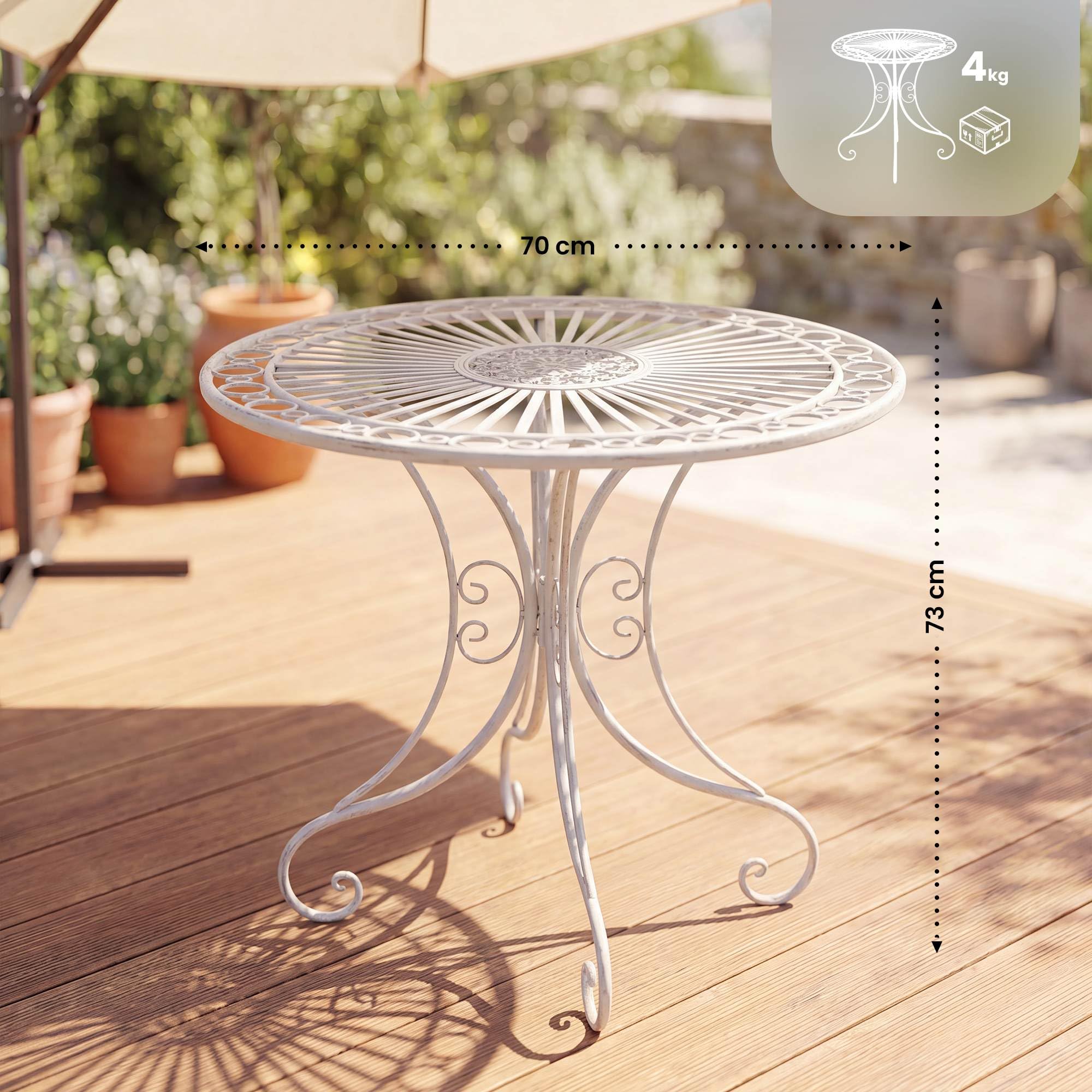 CLP Table de Jardin en Fer forgé Hari I Table de terrasse au Style Antique I Table Jardin en Fer avec Un Diamètre de Ø 70 cm, Couleur:Blanc Antique