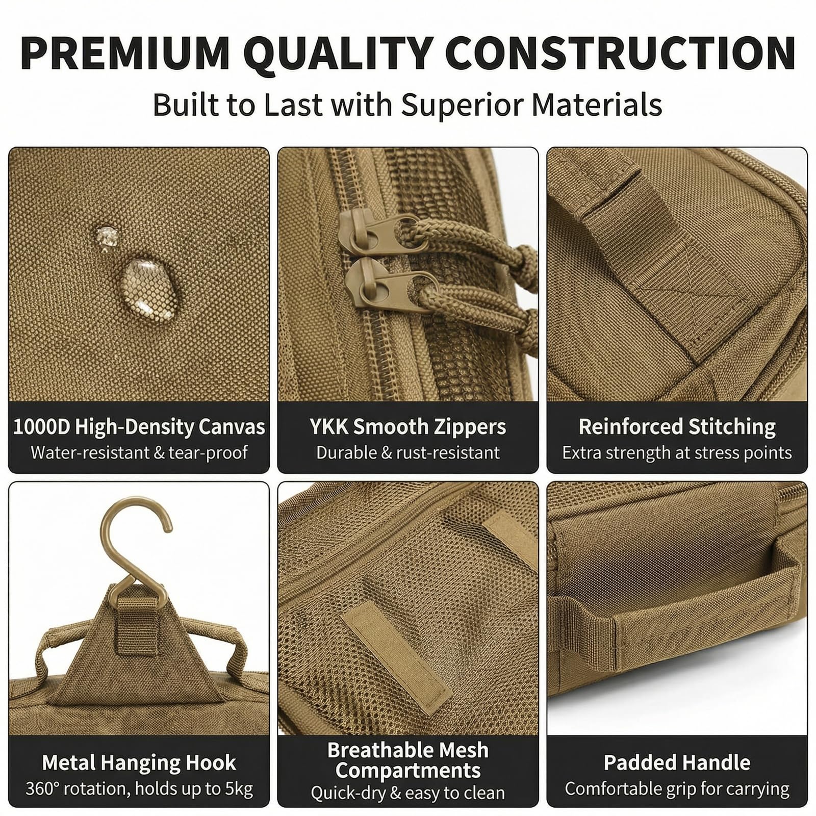 VELVEBAG Taktische Kulturtasche für Herren, Kulturbeutel, Reisetasche, hängend, wasserdicht, für Reisen, Rasieren, Hygiene-Tasche, Badezimmer, mehrere Taschen, Organizer, für kurze Reisen, Camping und