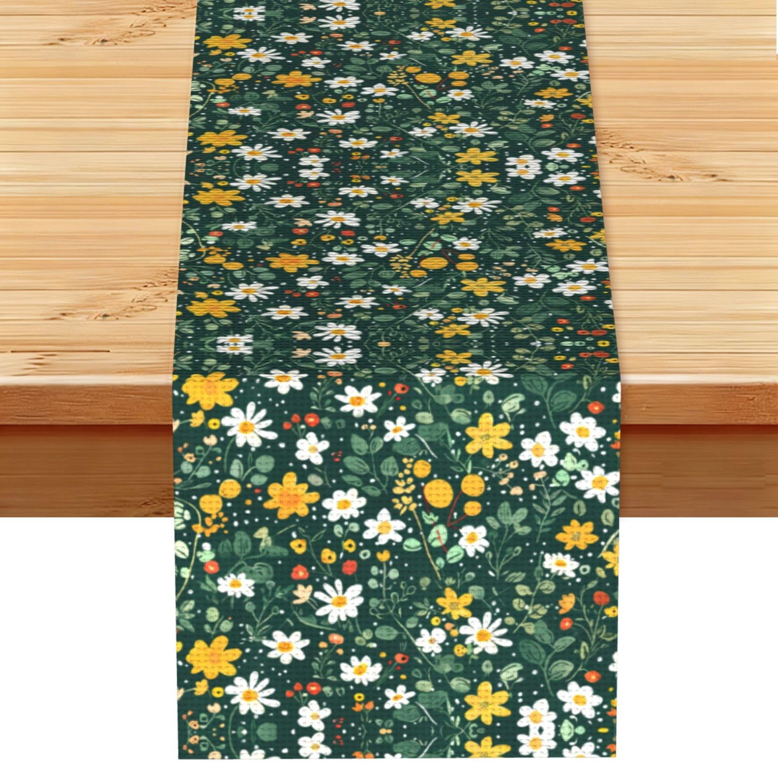 Cheerful white wildflowers Printed Table Runner 13 x 72, Wrinkle Resistant Decor for Dining Table Coffee Table Fireplace