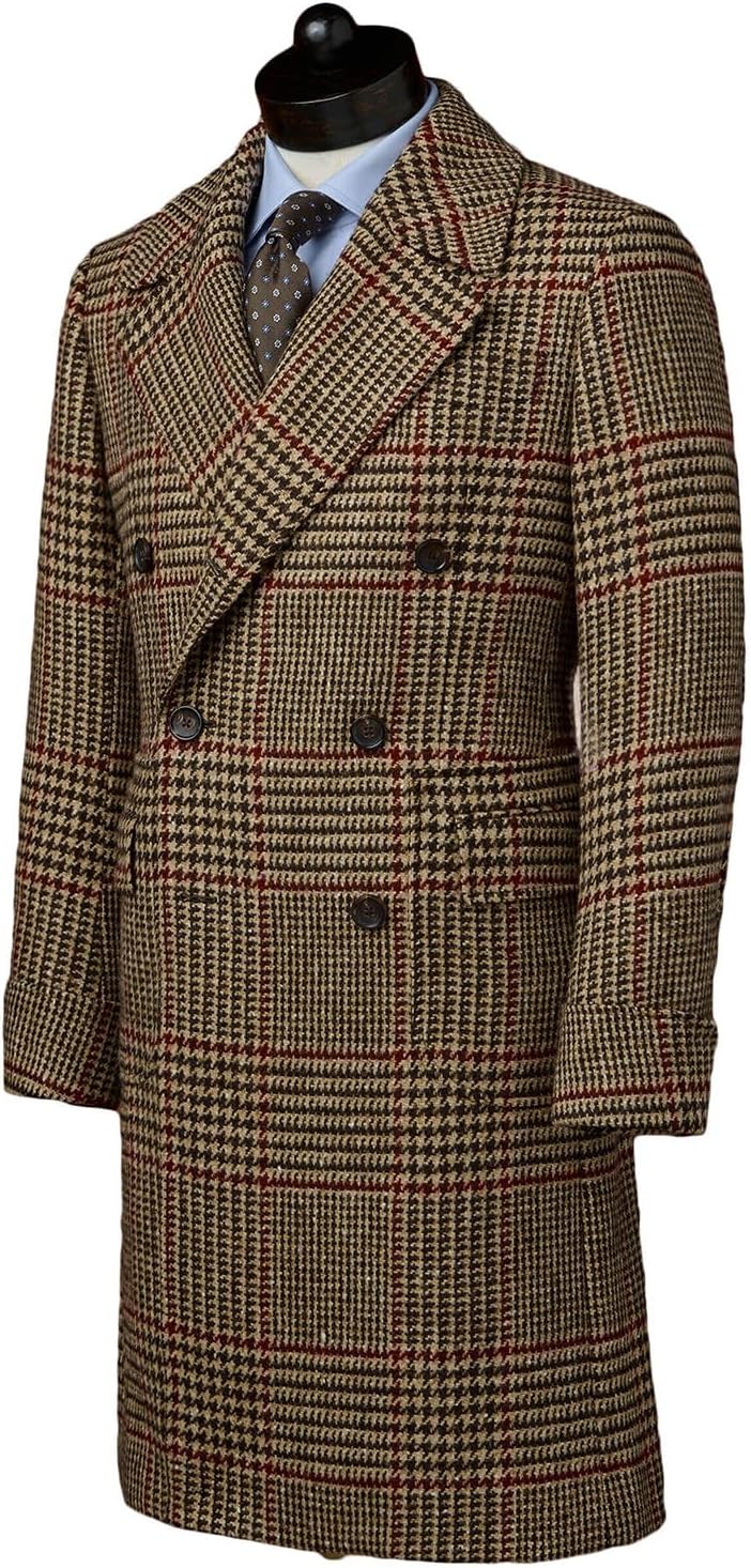 Men's Winter Wool Overcoat, Double-Breasted, Houndstooth Check Pattern, Warm - Image 4