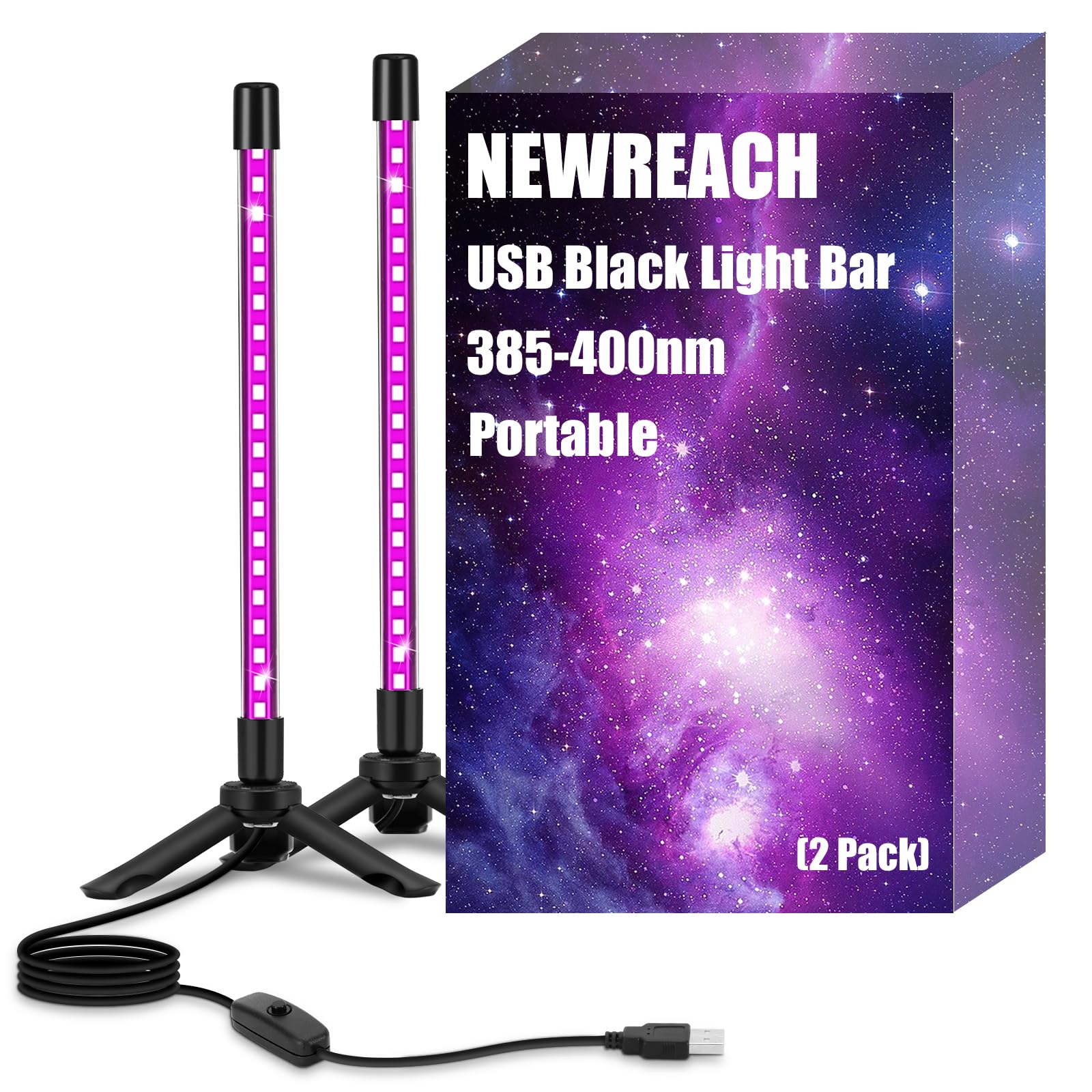 NEWREACH USB Black Light Bar, Portable LED Blacklight with Stand, Switch, 5ft Cord for Neon Glow Party Fluorescent Poster Body Paint Desk Lighting Halloween Decor