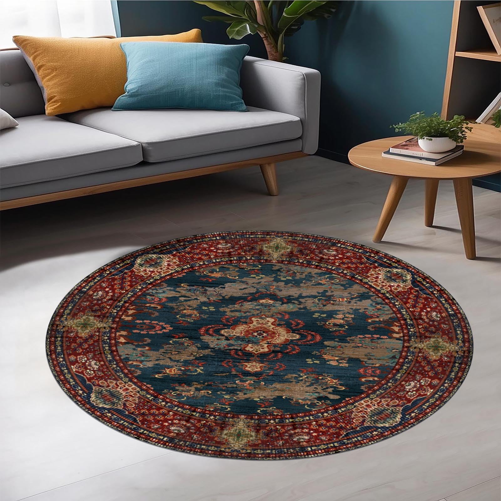 bamyum Kinevart Teppich Wohnzimmer 200X300 cm Waschbar Vintage Chenille | Wohnzimmerteppich Orientalisch Persischer Boho rutschfest Küchenteppich Schlafzimmerteppich Multicolor waschbarer Teppich
