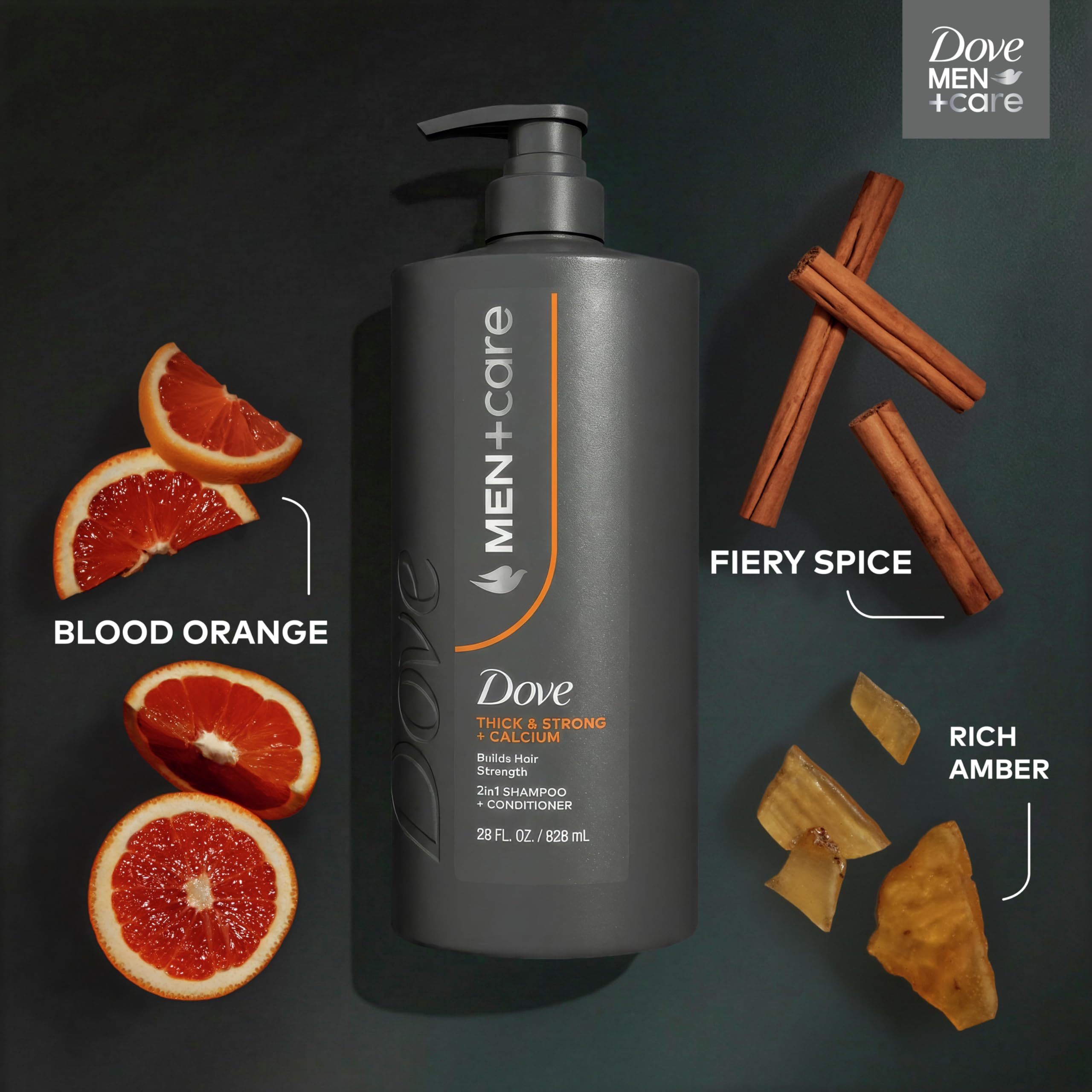 DOVE MEN + CARE Shampoo 1 count Thick & Strong, Builds Hair Strength, with Calcium 28 Fl oz