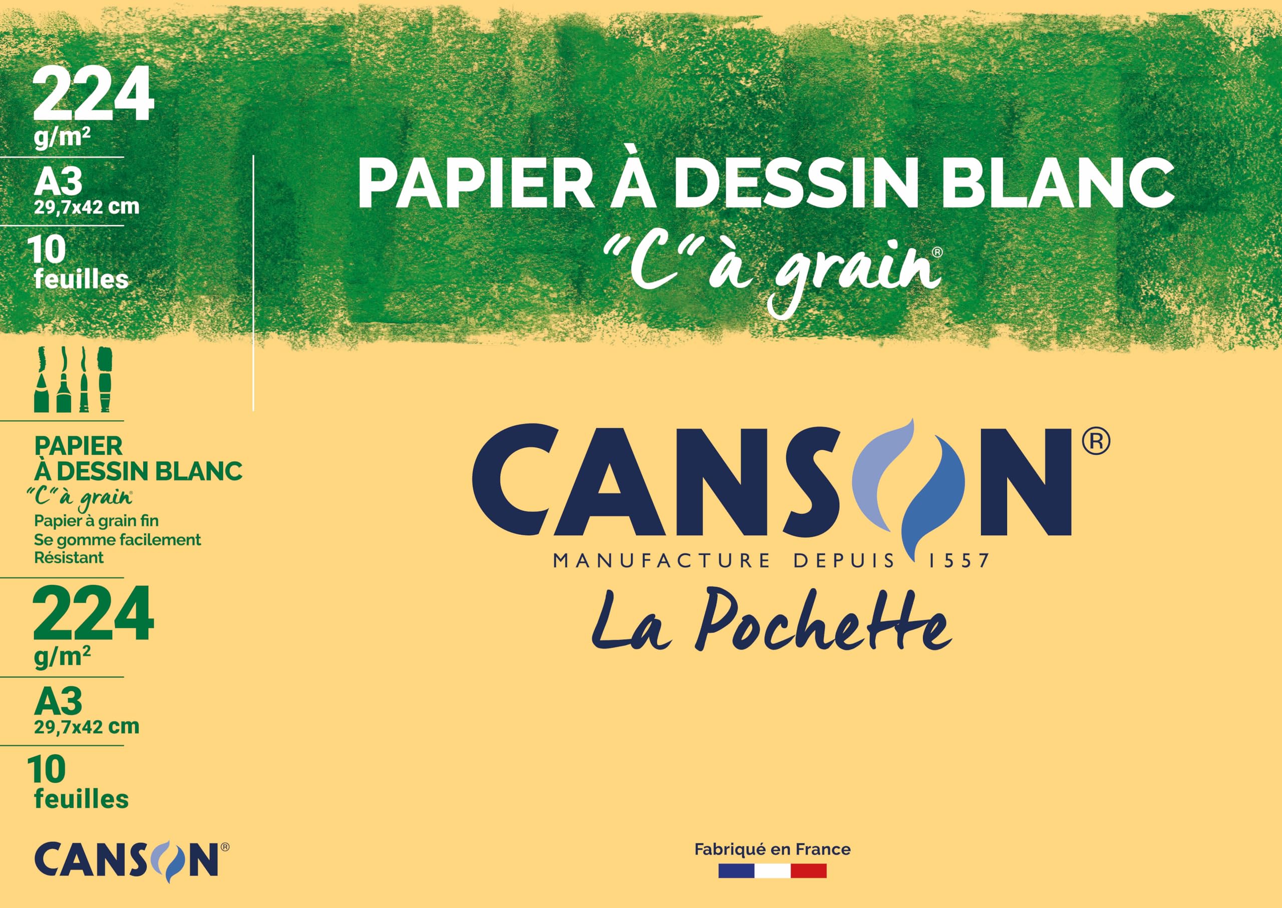 Bloc Papier Dessin Canson 'C' à Grain A3 - 30 Feuilles 224g/m² Blanc Naturel - Idéal Pour Techniques Sèches Et Humides