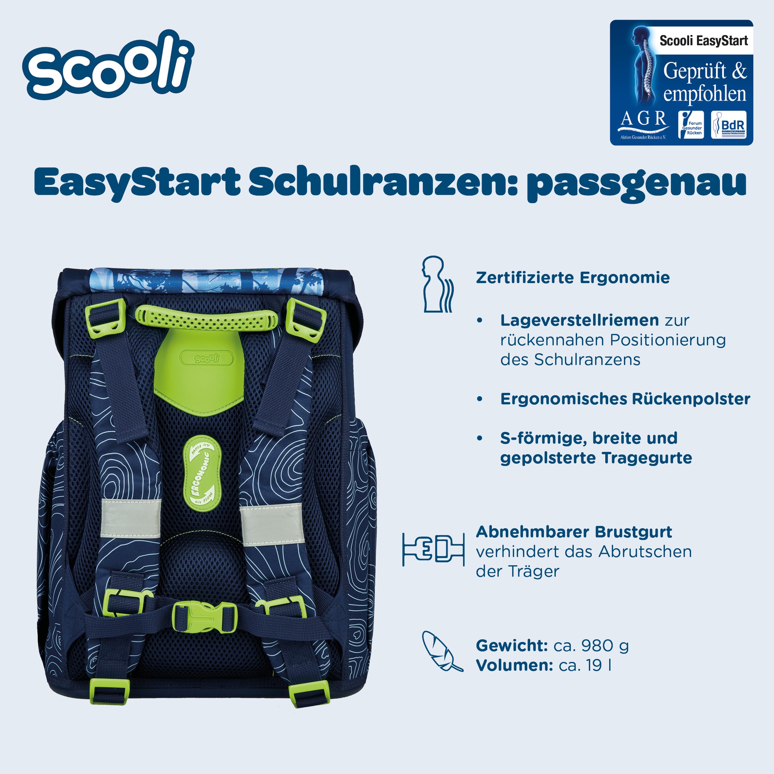 Scooli - EasyStart set di zaino scolastico - zaino scolastico ergonomico per la scuola primaria - set composto da più pezzi