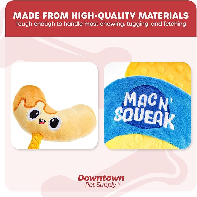 Downtown Pet Supply - Juguete para Perros de Peluche Mac & Cheese con Chirriador y Sonido Crujiente miniatura 4