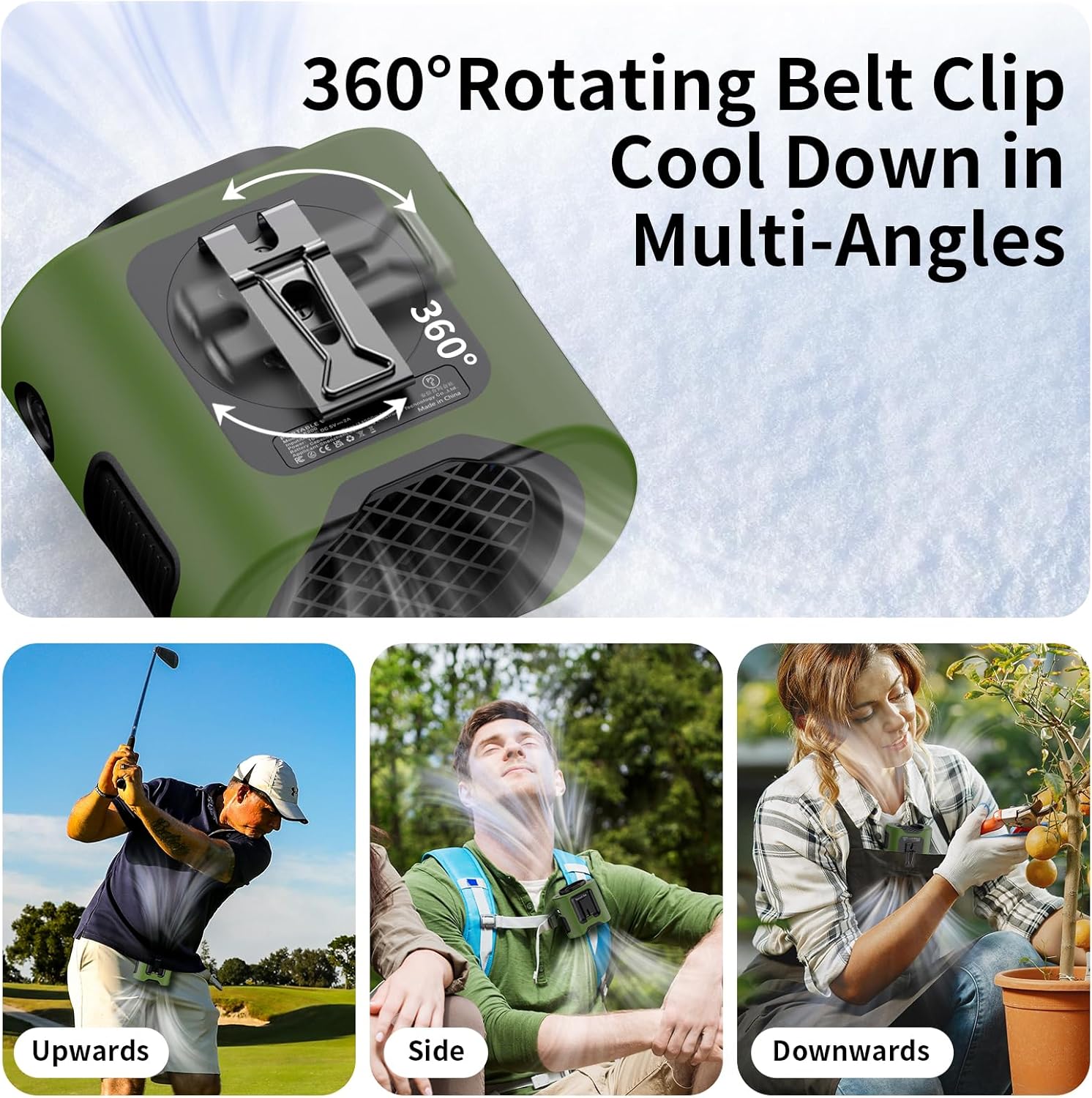 Socool 14500mAh Portable Waist Fan with 360 Rotation, Rechargeable Mini Personal Clip On Belt Shirt Fan 67Hrs Cooling Wearable Hanging Neck Fans with 5 Speeds & LED Light For Outdoor Working Jobsite