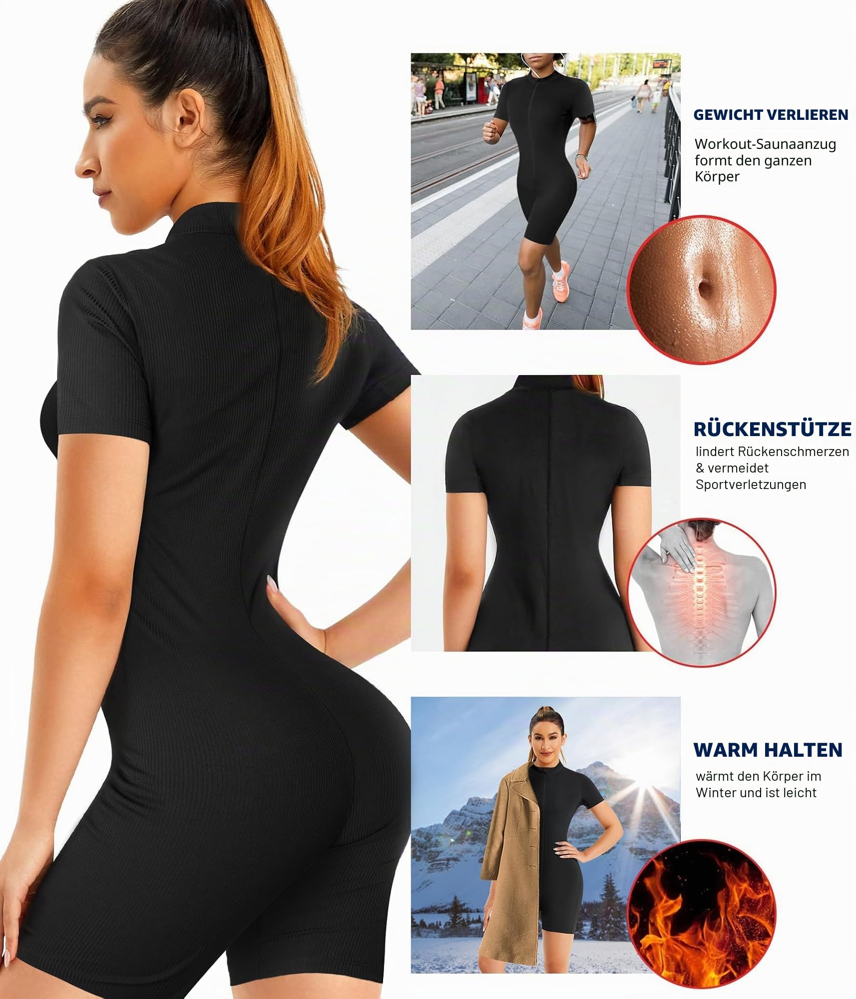 KUMAYES Damen Saunaanzüge Neopren Ganzkörper Jumpsuit Taillentrainer Bauchweg Schwitzeffekt Thermo Sweat Schweiß Sauna Schwitzanzug