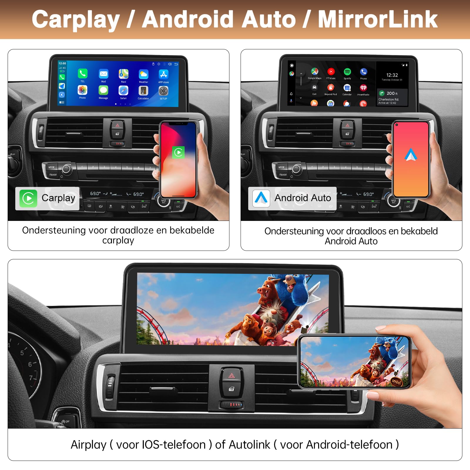 Écran Carplay sans Fil de 10,25 Pouces pour Voiture pour BMW Série 1 2 F20/F21/F22/F23 2012-2016 Année Système NBT Récepteur Audio multimédia de Voiture Support Siri/Caméra arrière/Bluetooth