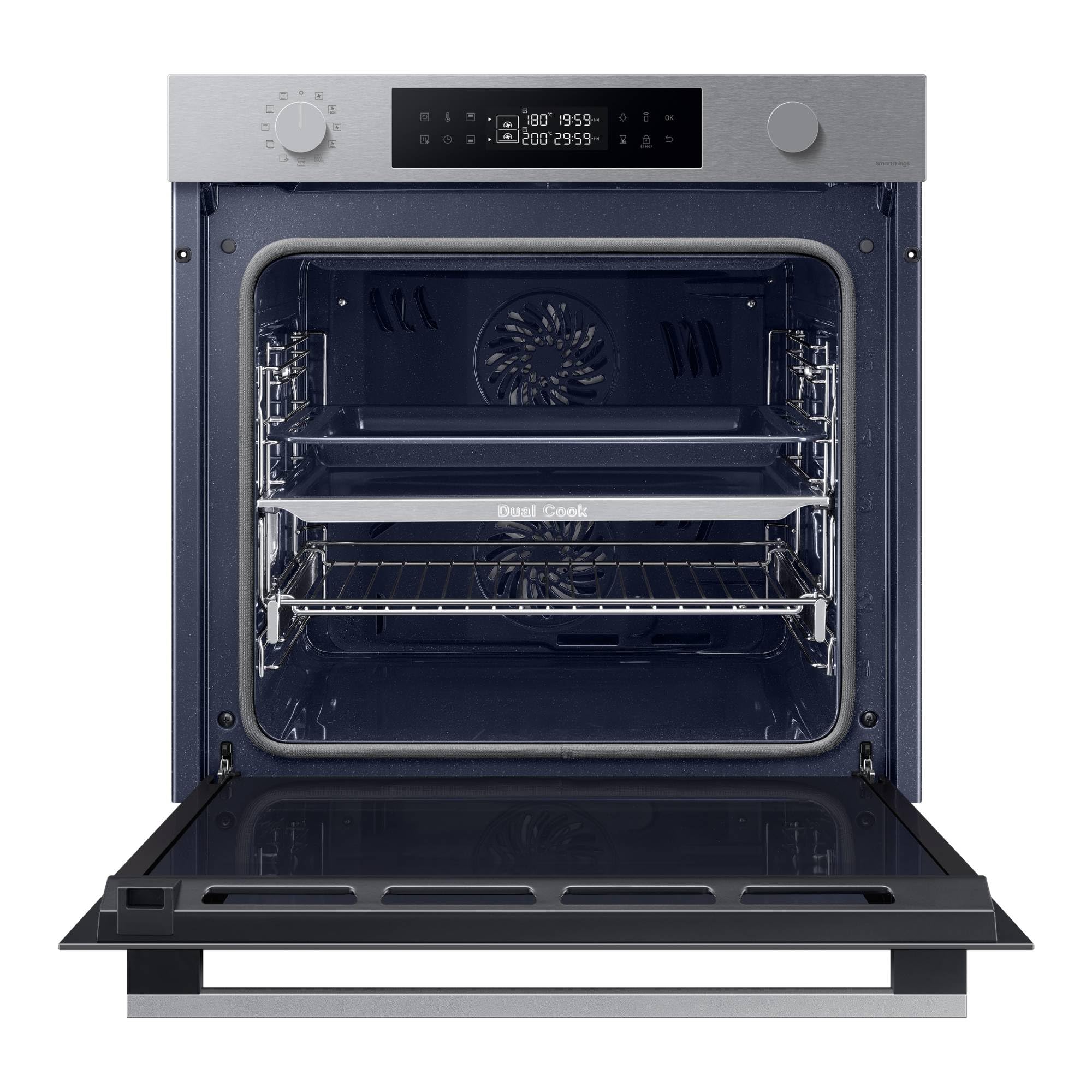Samsung NV7B4450VAS/U1, Horno Pirolítico 76L, Multifunción, Dual Cook, Negro, Clasificación Energética A+ [Clase de eficiencia energética A+] | Dos cavidades independientes para cocinar dos platos a la vez, Función WiFi con SmartThings, Limpieza pirolític