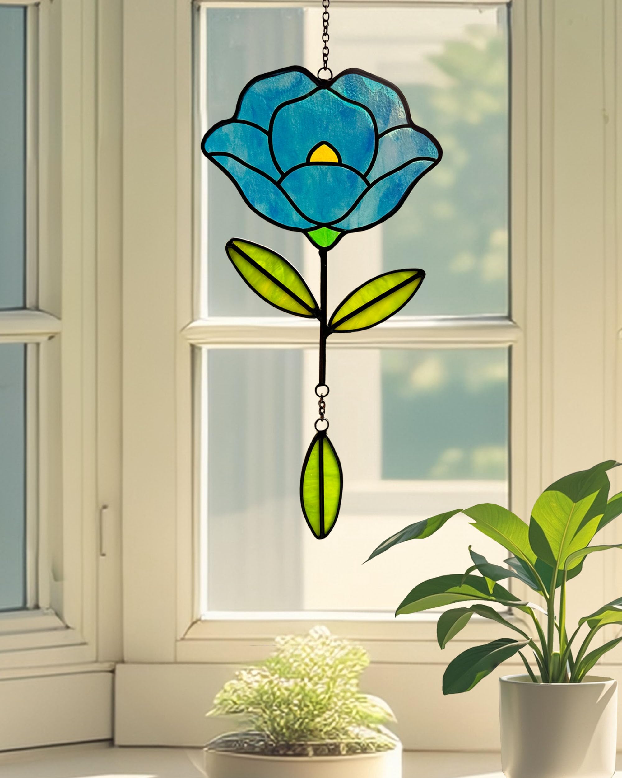 Langodeco Stained Glass Window Hangings, Handcrafted Garden Suncatchers for Window and Home Decor, Unique Artisan Glass Ornaments for Indoor and