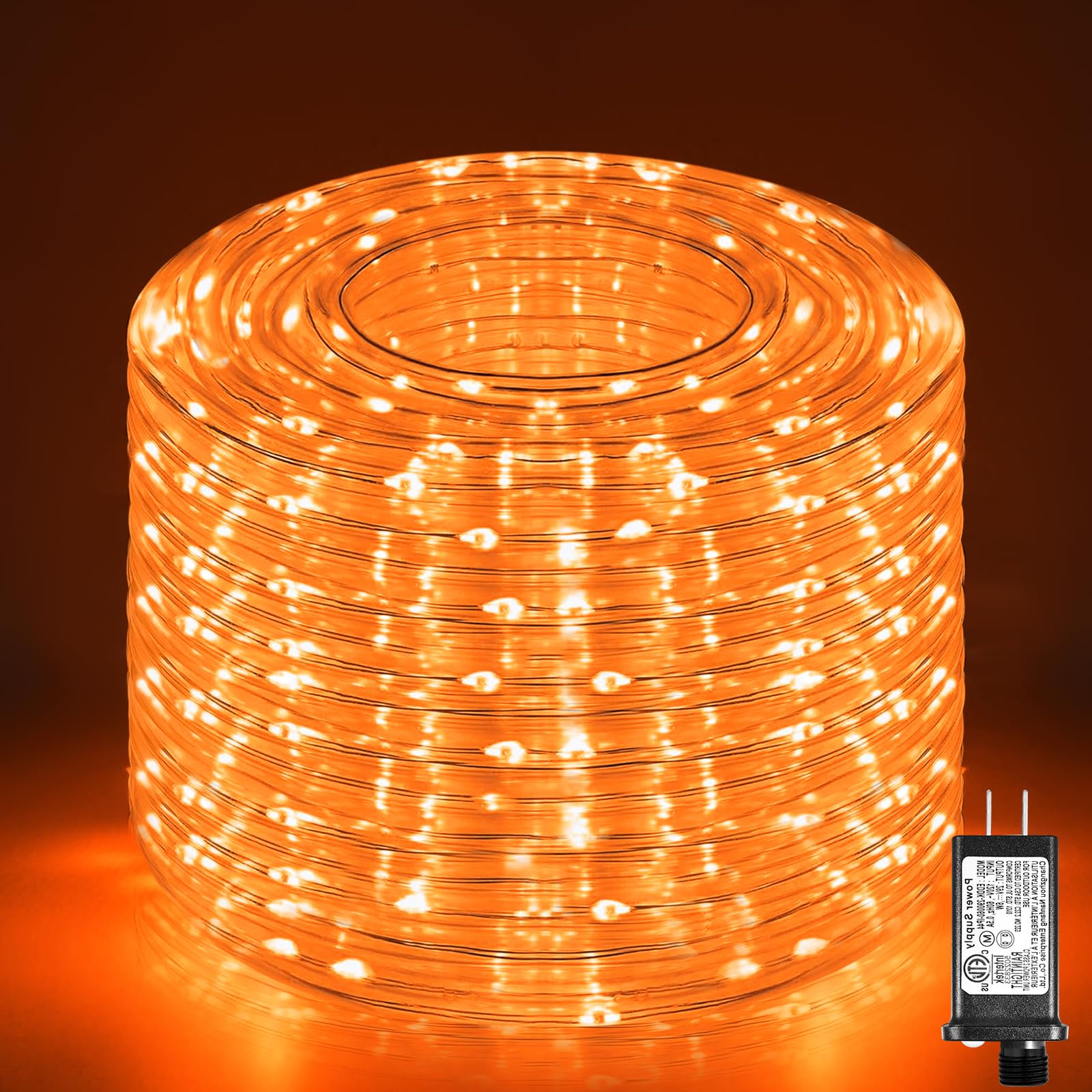 Luci a corda per esterni, 300 m, 300 LED arancioni, luci di Halloween con 8 modalità impermeabili, collegabili, luci a tubo trasparente per esterni, giardino, cortile, patio, terrazza