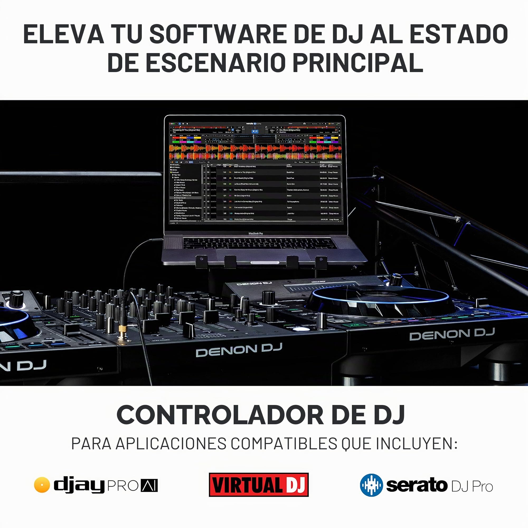 Denon DJ LC6000 - Controlador USB DJ para motor OS Media Player Control de subcapa para Serato DJ, Virtual DJ y Algoriddim djay Pro AI