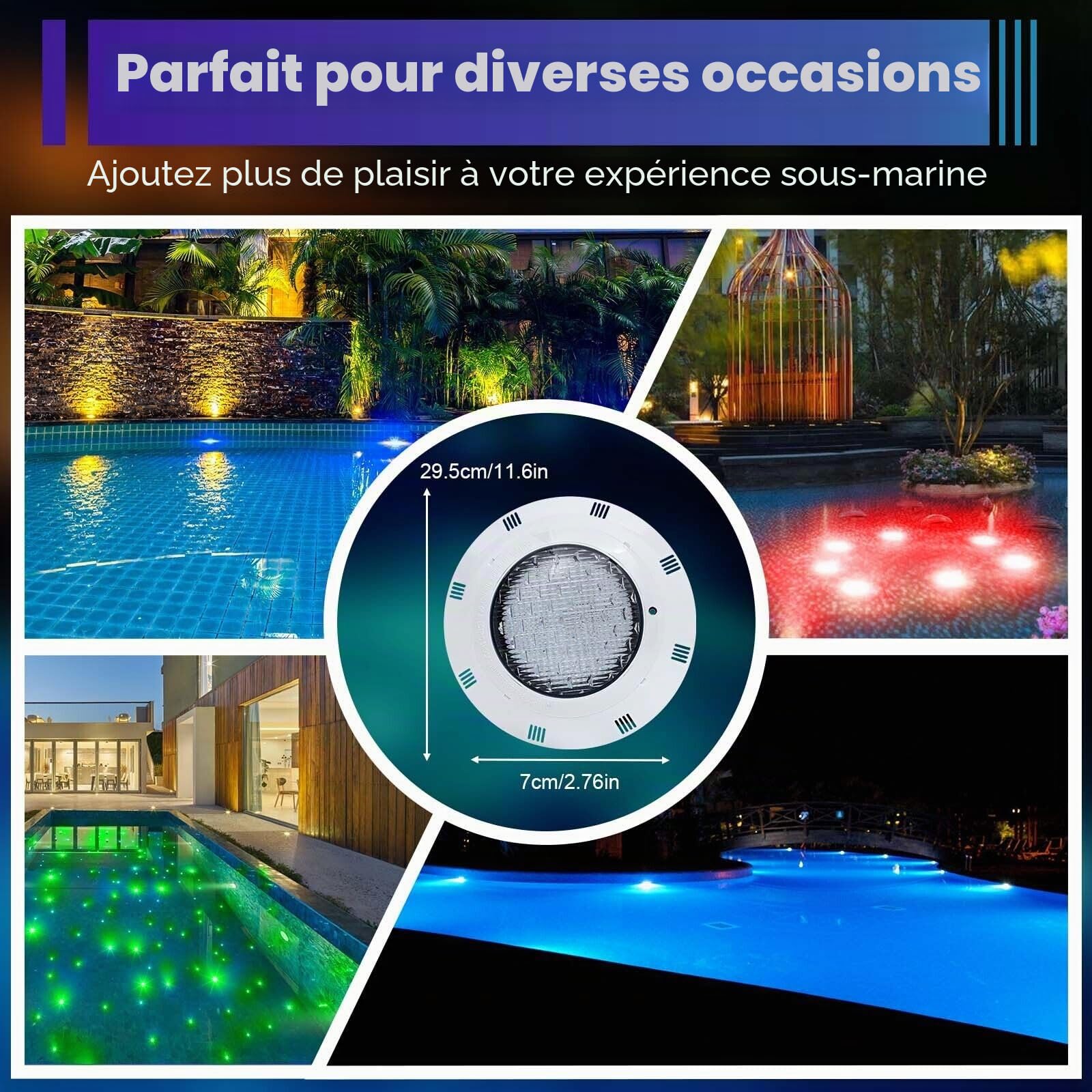Projecteur submersible pour piscine 45 W LED RVB pour éclairage de piscine
