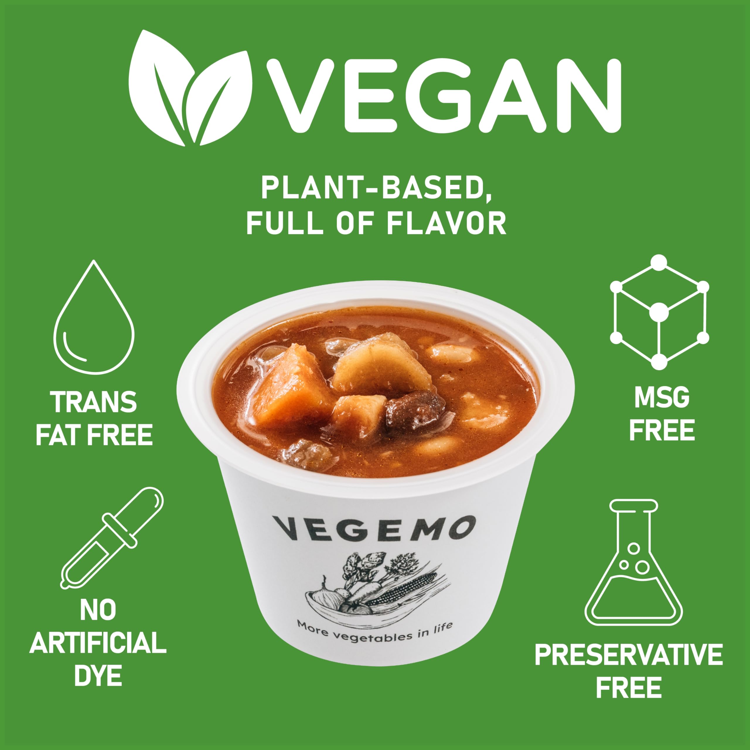 VEGEMO, Minestrone Soup, vegan, 0g Trans Fat, No Preservatives, No artificial dyes, No Added MSG, made in Japan, 6.35 oz, Pack of 4, Microwavable cup