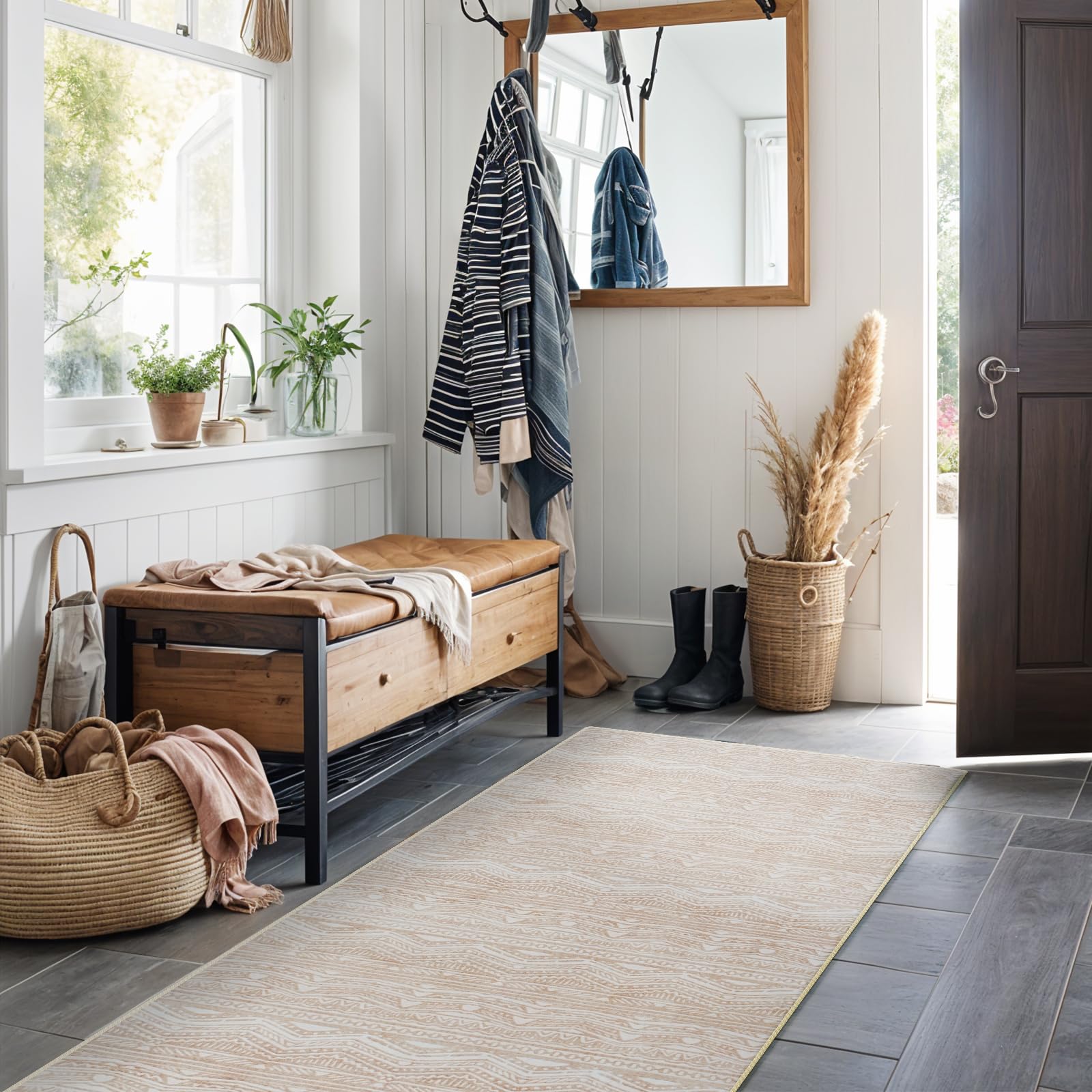 BYYVOO 2x6 Rug Runners Washable - Moroccan Hallway Runner Rug Non Slip Kitchen Runner Low Pile Soft Indoor Floor Mat Front Door for Bedroom Entryway