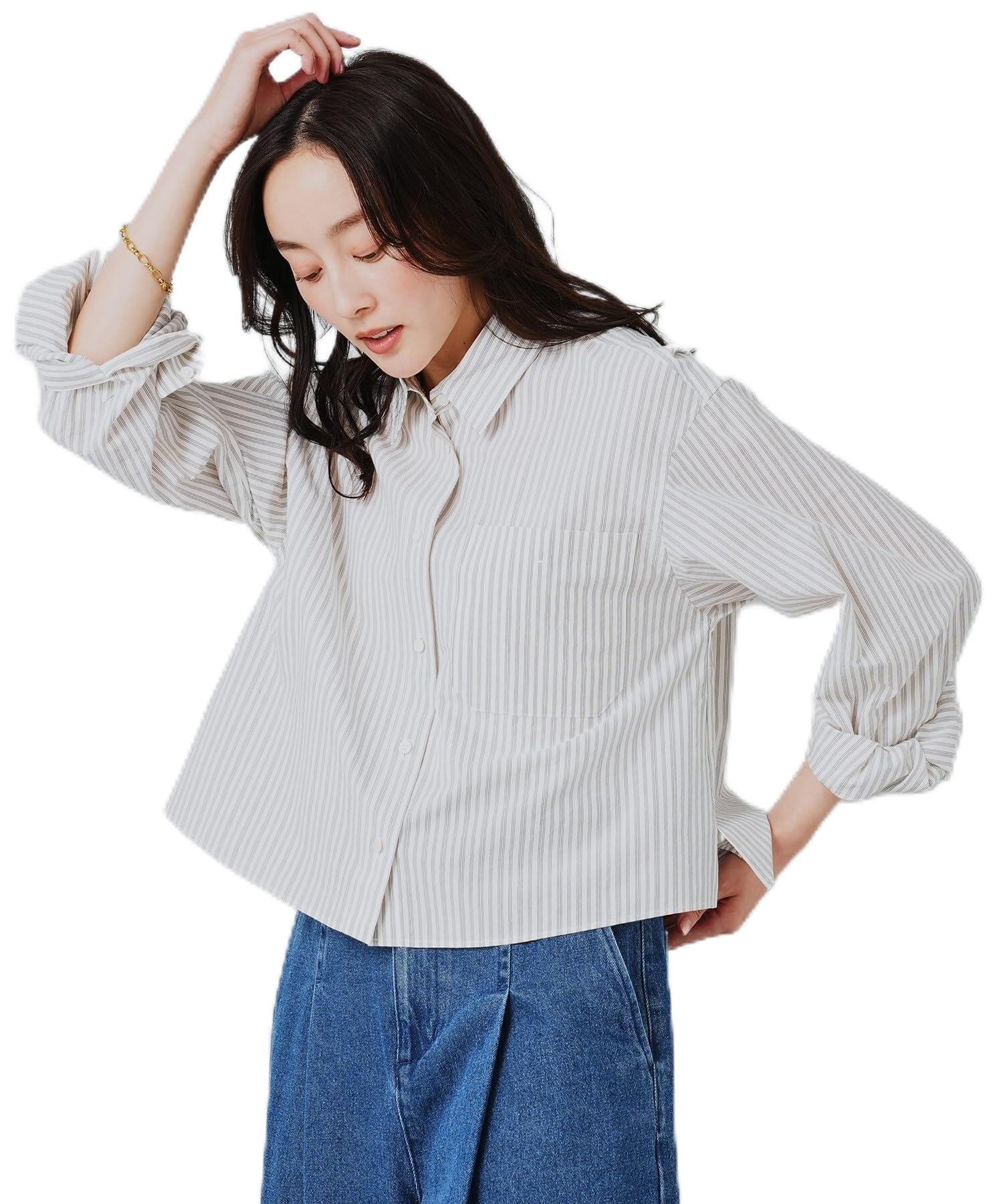 超美品 アンタイトル 大きいサイズ 42 グレー　ストライプ Amazon | [アンタイトル] シャツ・ブラウス 【羽織りにも