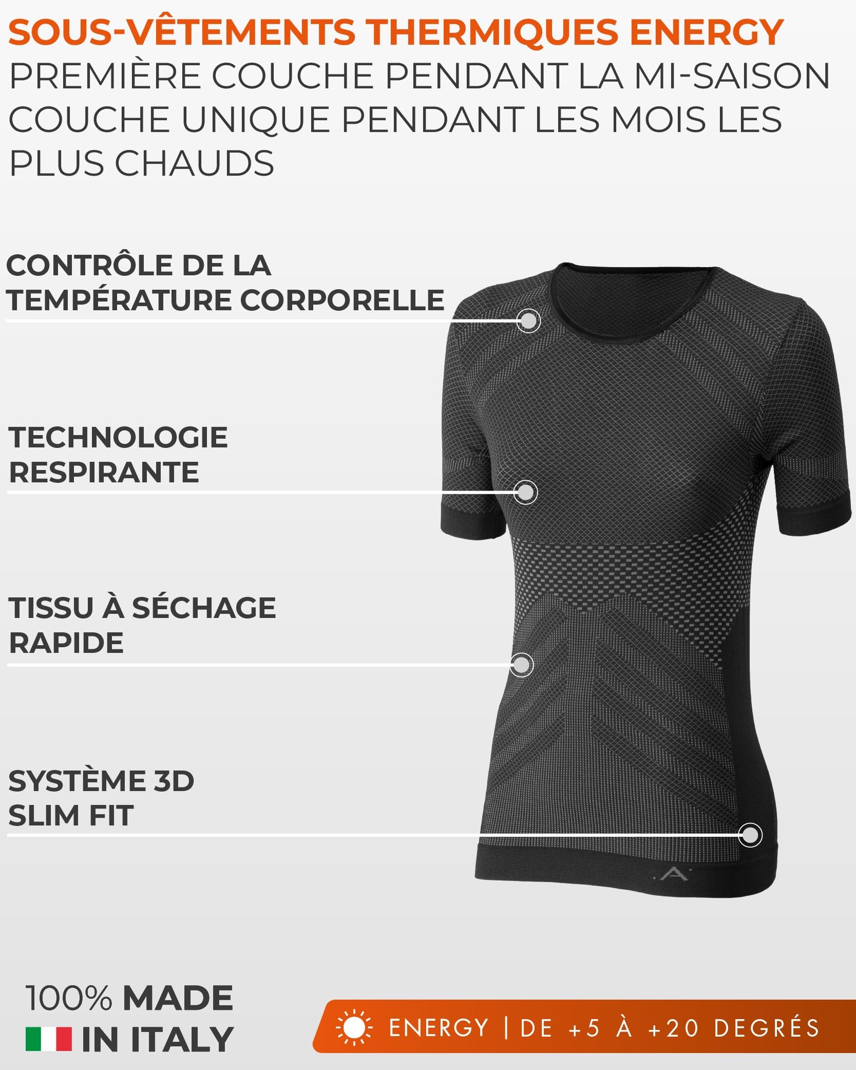 Risalti Debardeur Femme Thermique Energy - sous Vêtement Thermique Femme élastiques et Respirants, Haut Thermique Femme, Débardeur Femme sans Couture - Made in Italy
