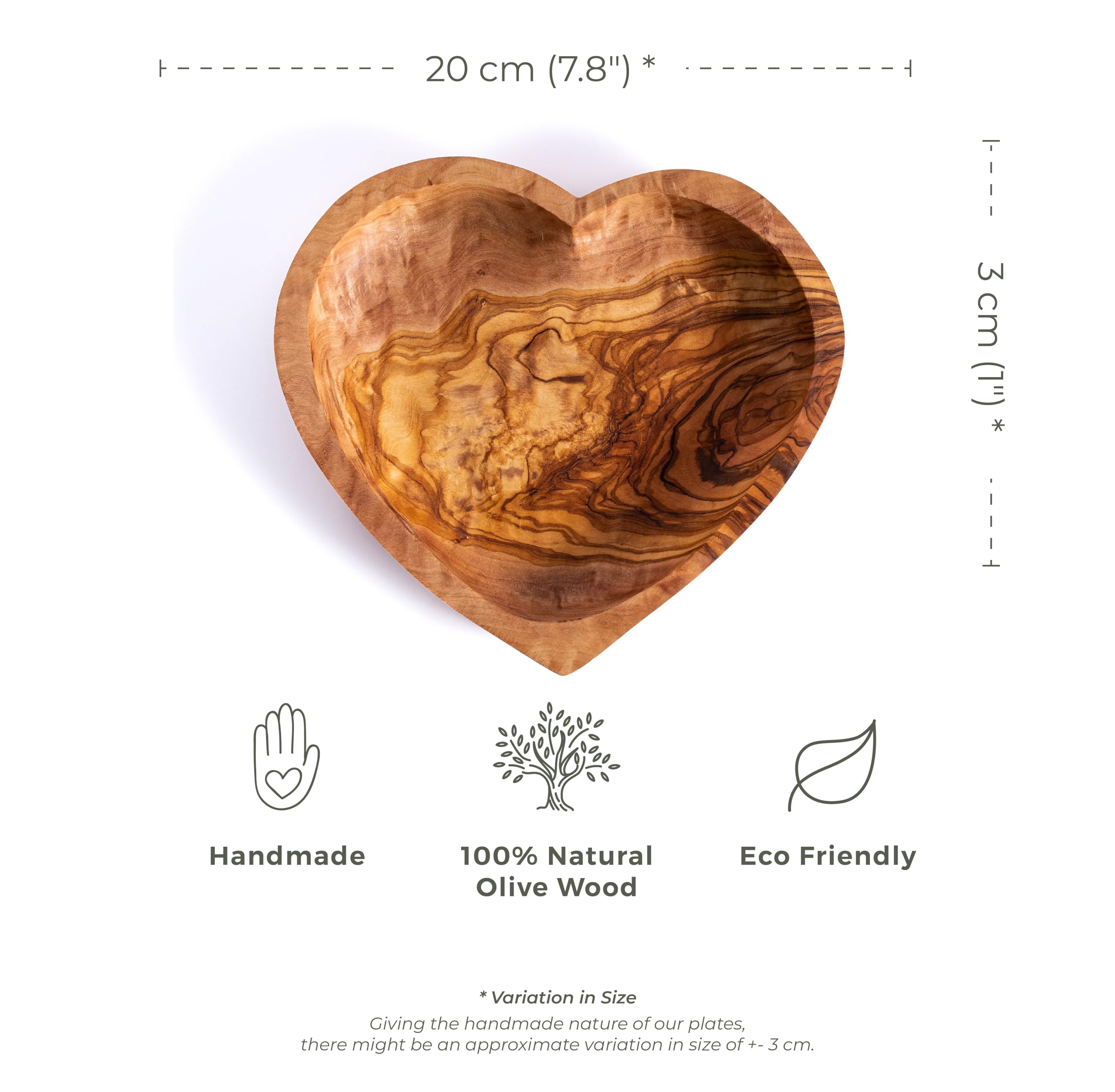 Darido Vassoio In Legno D'Ulivo A Forma Di Cuore 20cm, Fatto A Mano, Per Antipasti, Tapas, Noci E Decorazioni