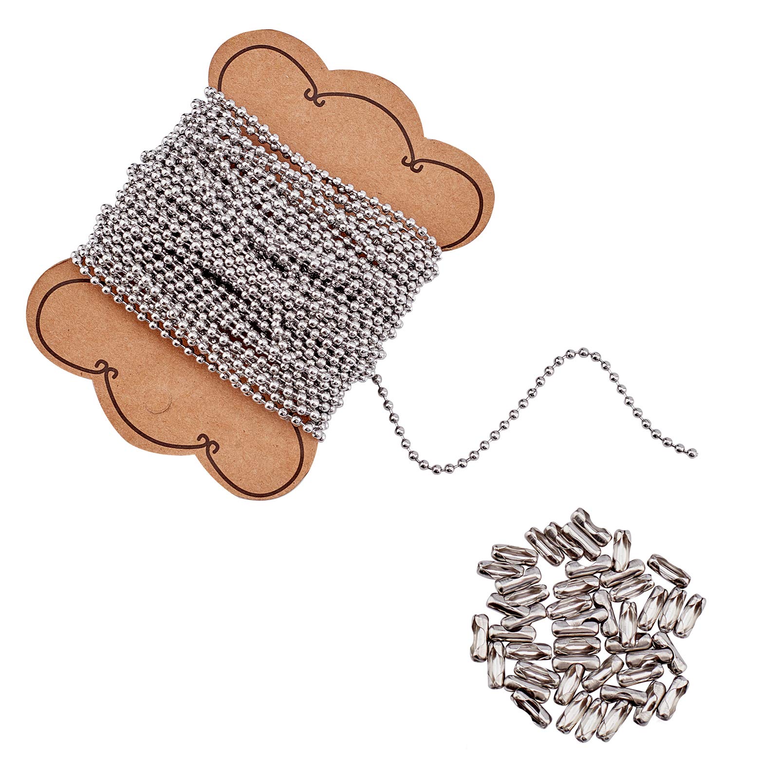 UNICRAFTALE - 205 Pièces Connecteurs Chaîne à Billes Acier Inoxydable - 5 Tailles Pour 1.5/2/2.4/3.2 Mm - Fermoirs Bijoux DIY