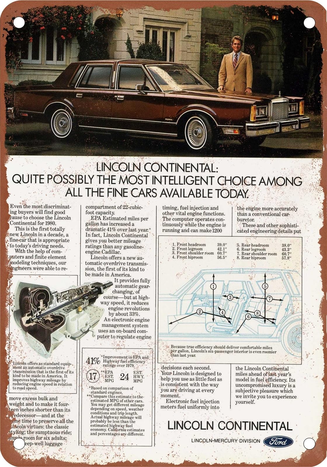 METAL SIGN - 1980 Lincoln Vintage Ad 01 - Old Retro Rusty Look home decor