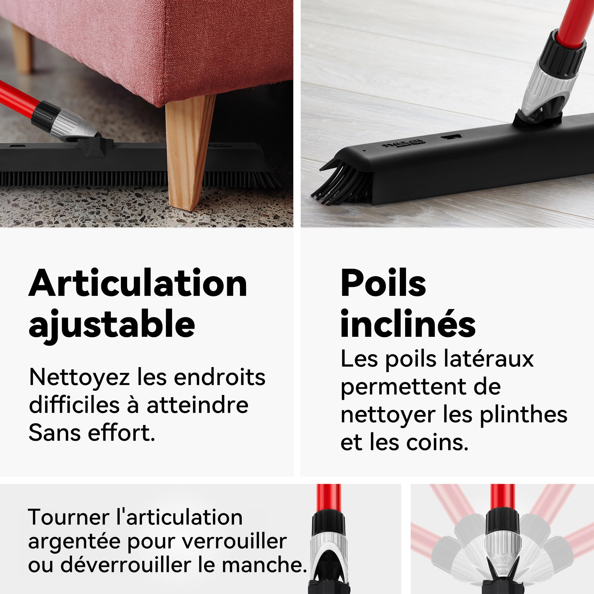 Tyroler Balai Caoutchouc & Raclette Sol | Tête De 41 cm Balai Bross Poils Animaux | Manche Anti-Rouille en 4 Parties de 140 cm pour Balais Coiffeur Caoutchouc Professionnel | Balais Nettoyer Sol