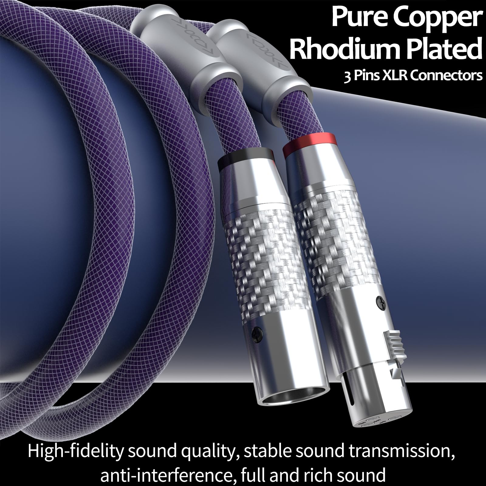 Preffair 1 Paar HiFi 4N OFC reines Kupfer, symmetrisches 3-poliges XLR-Patchkabel, Kohlefaser, rhodiniert, AWG18 Interconnect Mikrofonkabel für Hi-End Auido/Musikgeräte (1,0 m)
